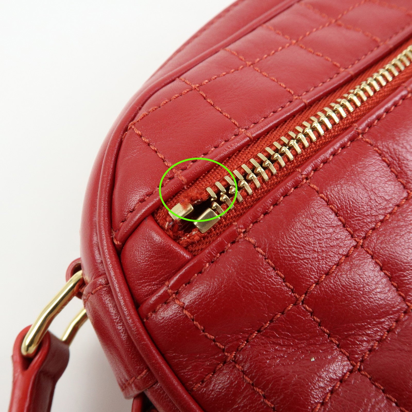 CELINE Leather Shoulder Bag Crossbody Bag C Charm Red