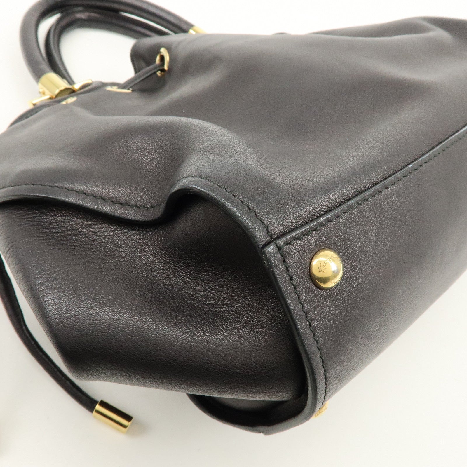 Ferragamo Gancini Leather Hand Bag Black