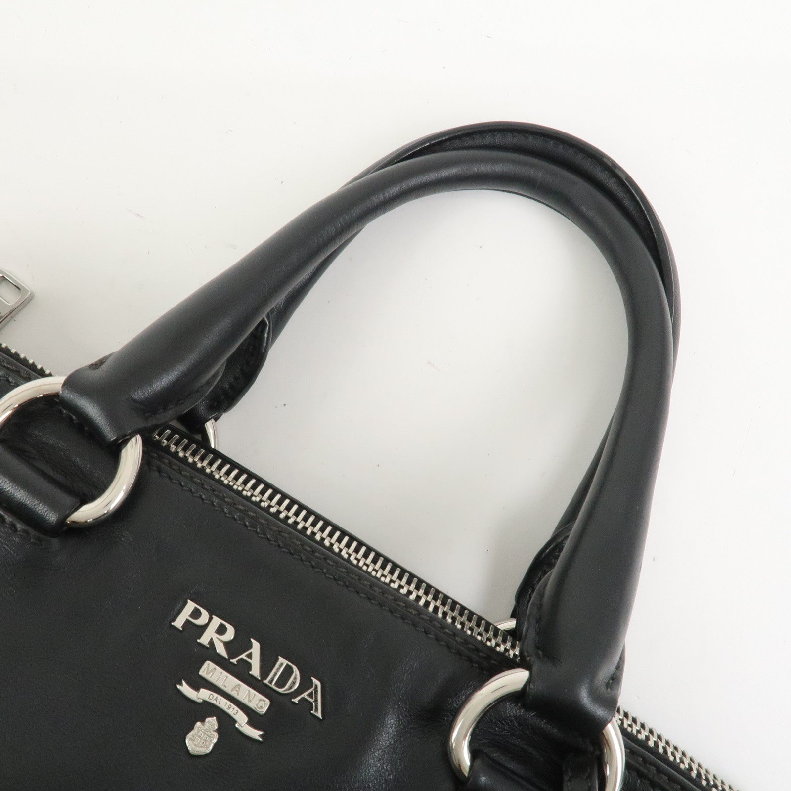 PRADA Logo Leather 2WAY Bag Hand Bag Shoulder Bag Black BN2866