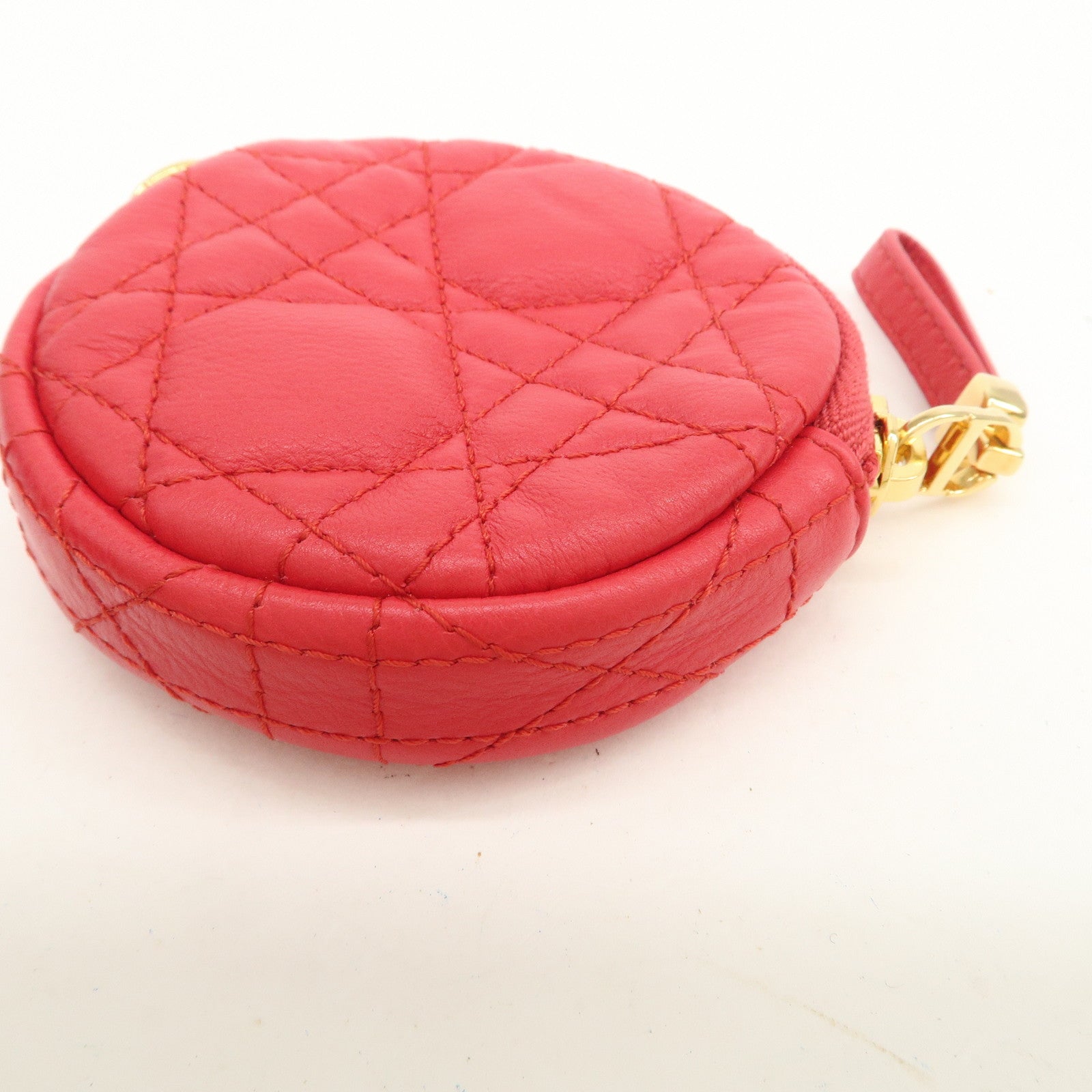 Christian Dior Cannage Caro Calfskin Pouch Coin Case Red