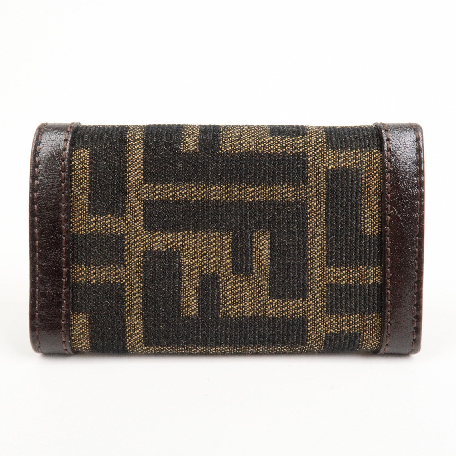FENDI Zucca Canvas Leather 6 Ring Key Case Brown 10163