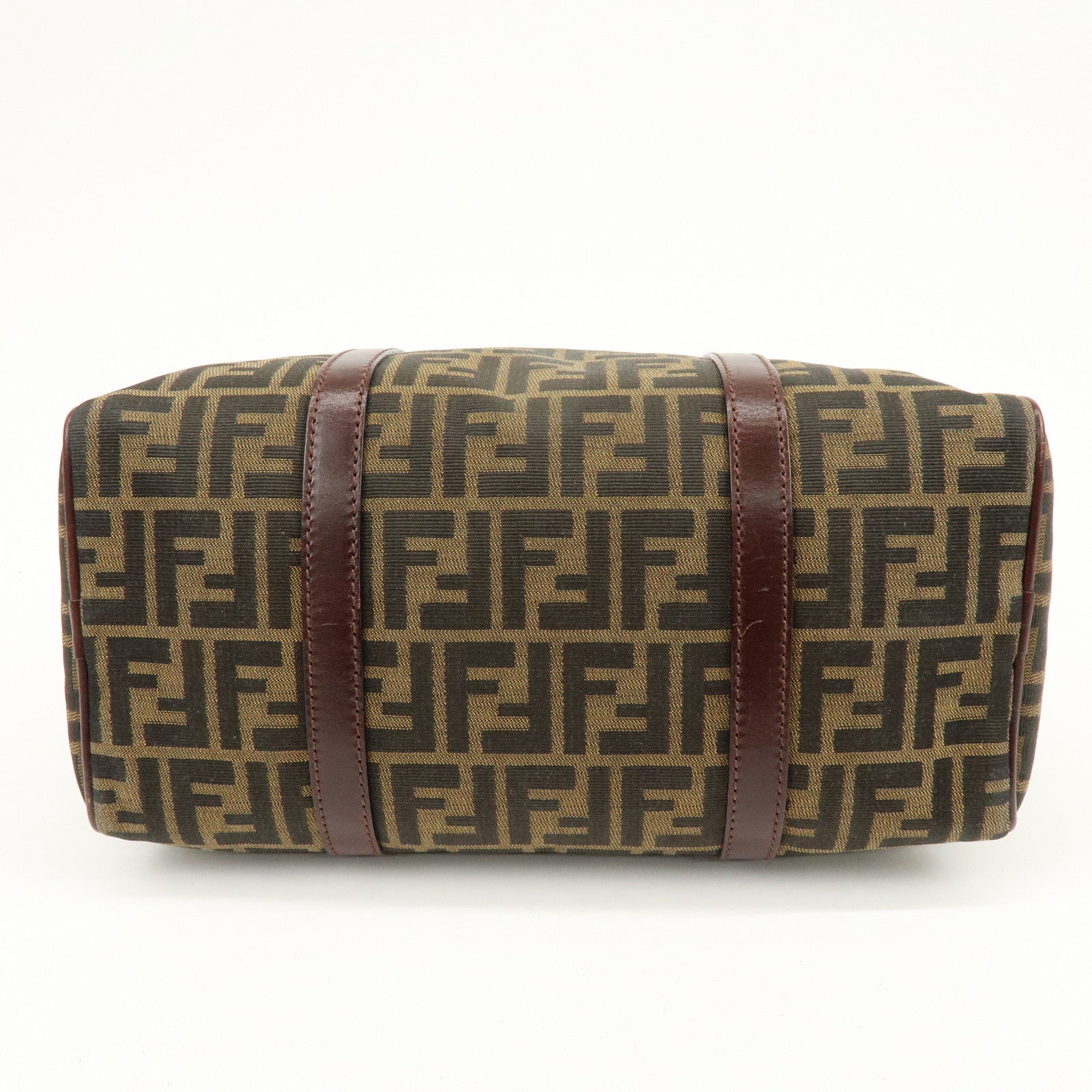 FENDI Zucca Canvas Leather Boston Bag Hand Bag Brown 16327