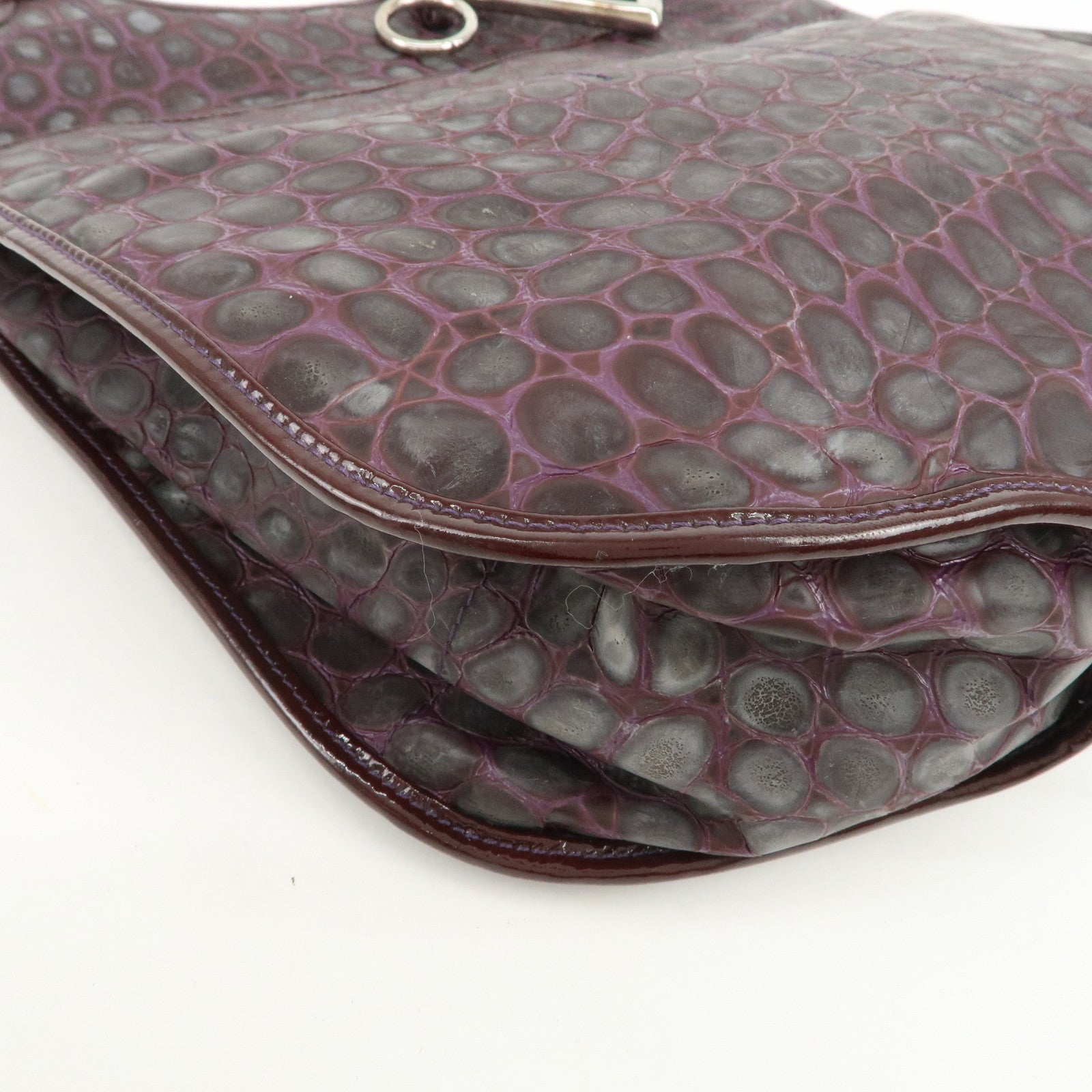 Christian Dior Embossed Leather Tote Bag Shoulder Bag Purple