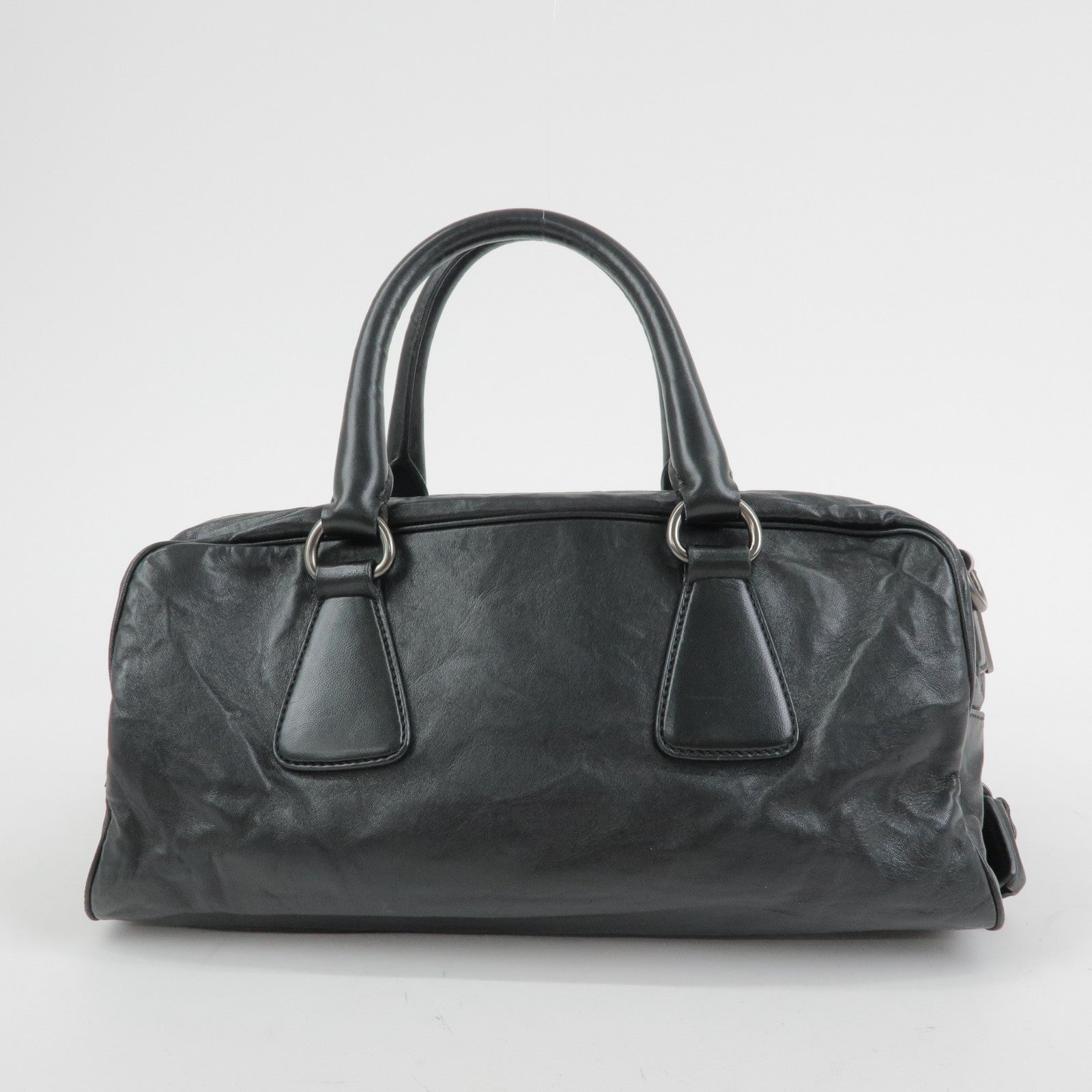 PRADA Leather Boston Bag Hand Bag Black BL0758