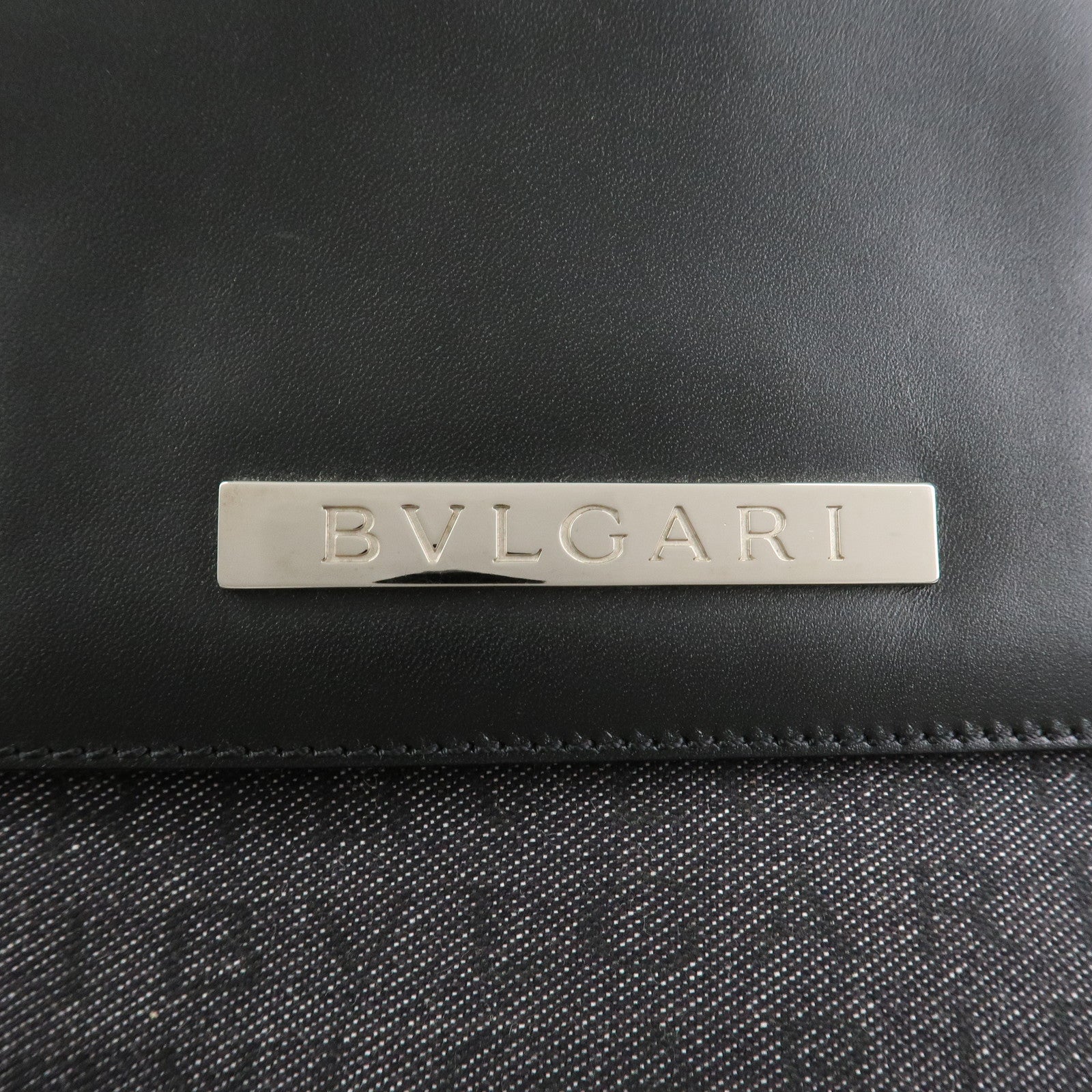 BVLGARI Logo Mania Canvas Leather Tote Bag Hand Bag Black