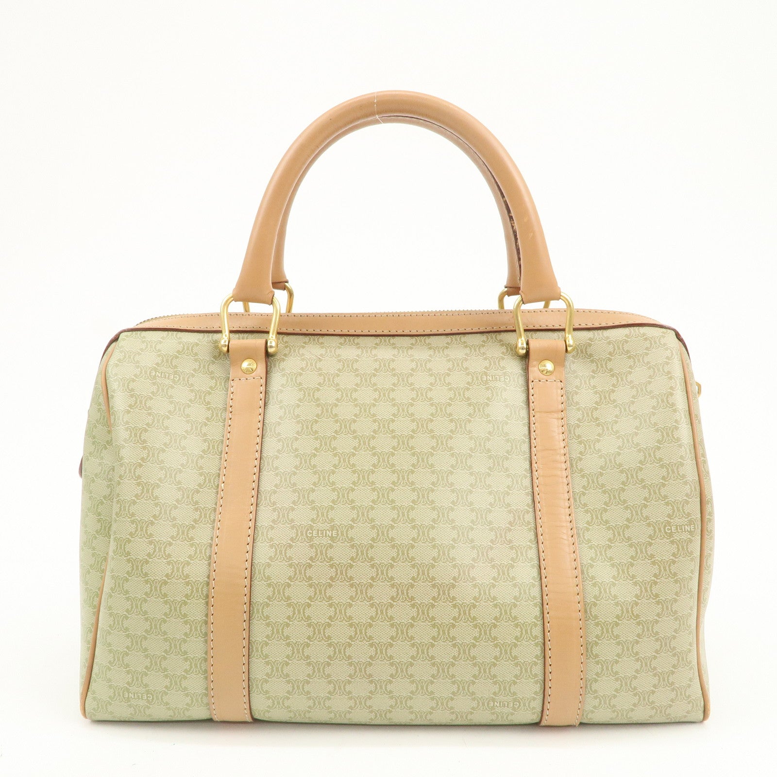 CELINE Macadam Logo PVC Boston Bag Hand Bag Beige