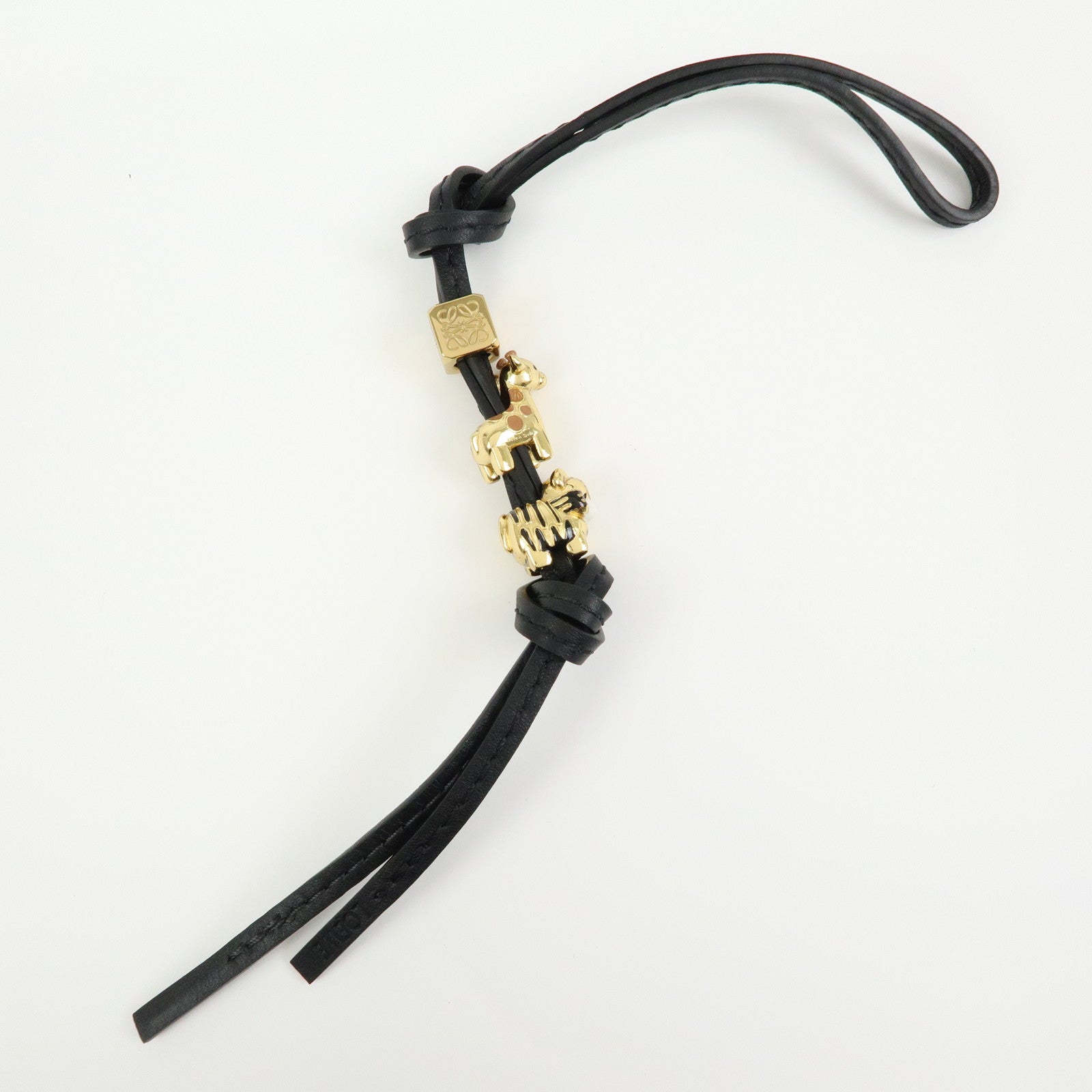 LOEWE Anagram Personalization Metal Leather Bag Charm Black Gold