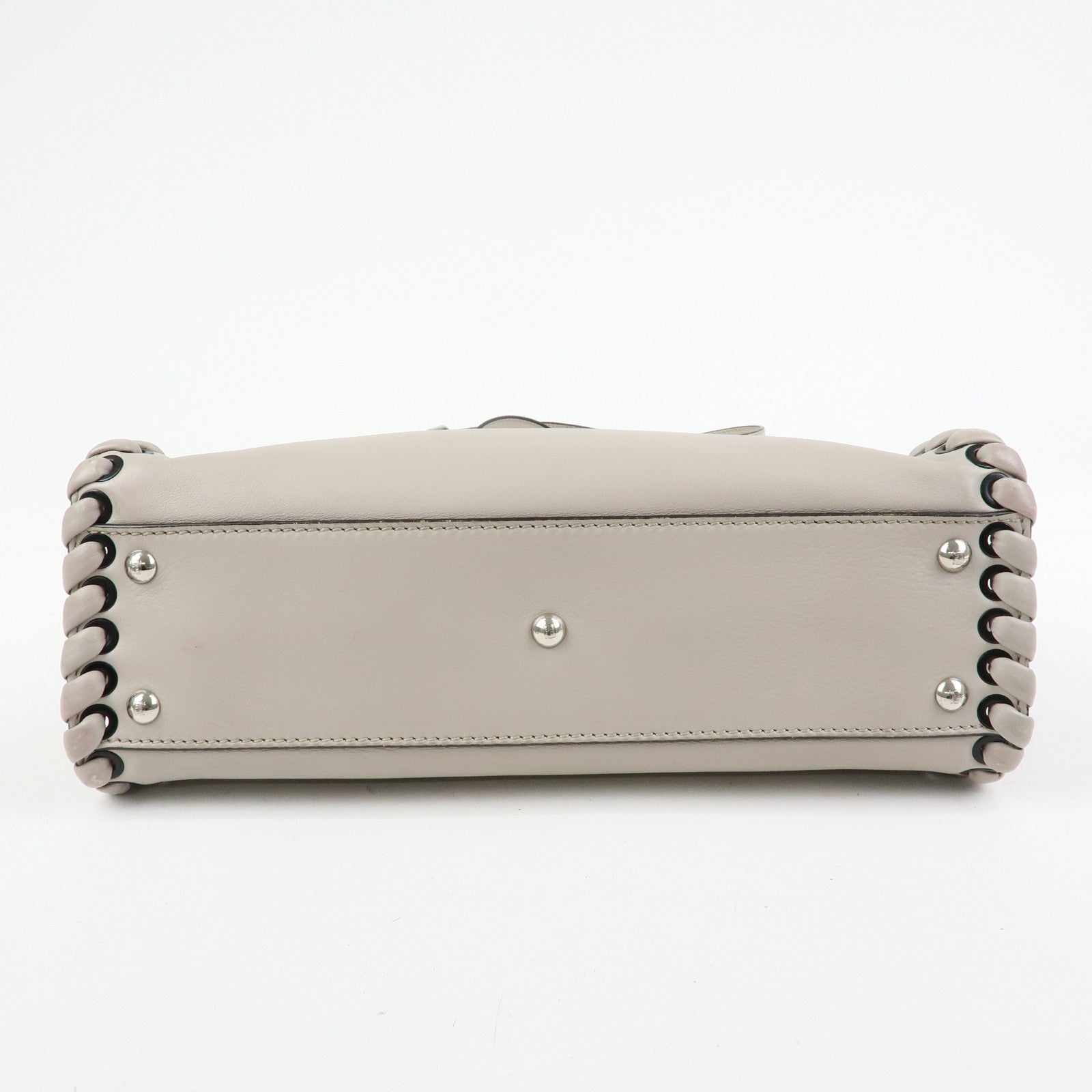 FENDI Peekaboo Leather 2Way Bag Hand Bag Shoulder Bag Gray 8BN290