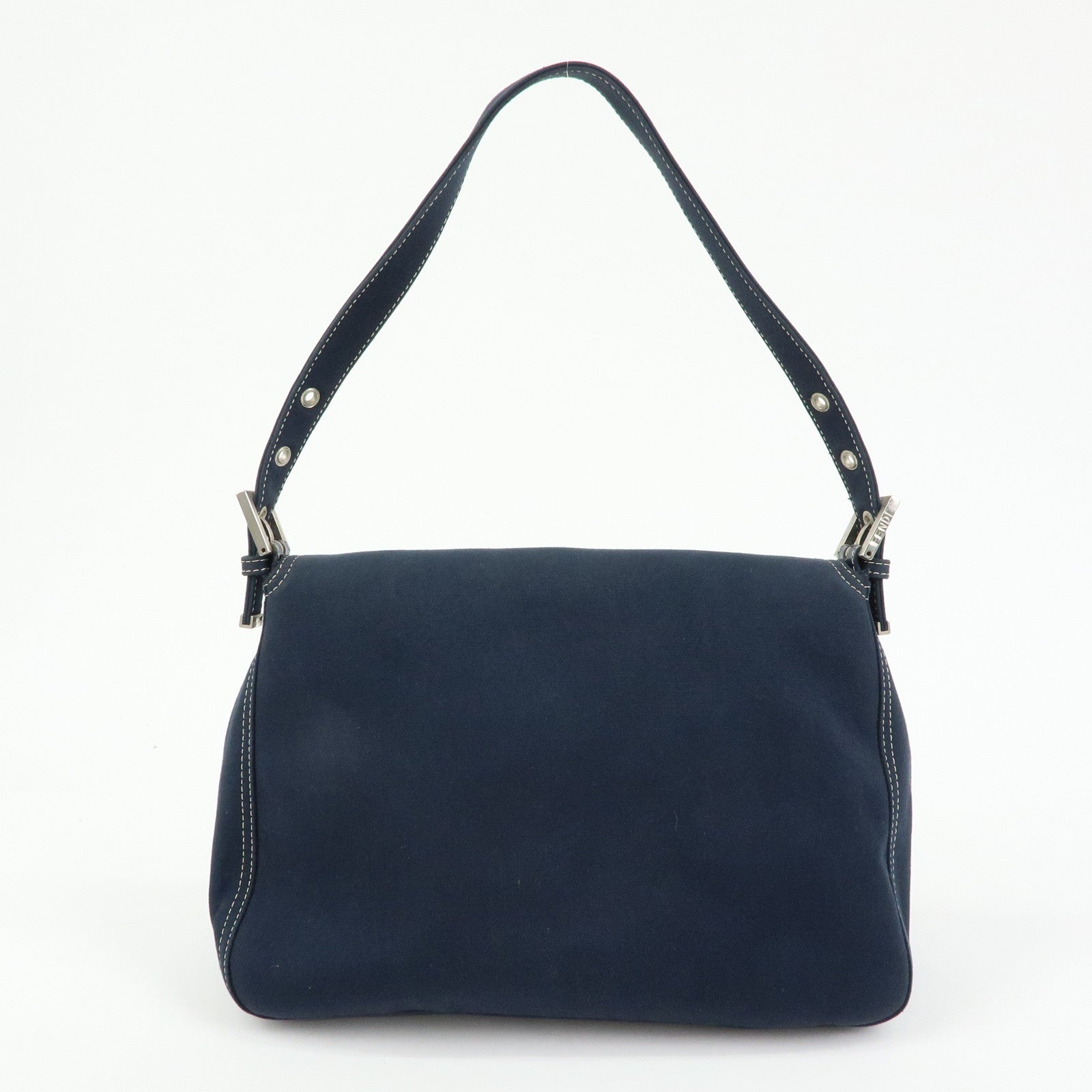 FENDI Mamma Baguette Canvas Shoulder Bag Navy 26325