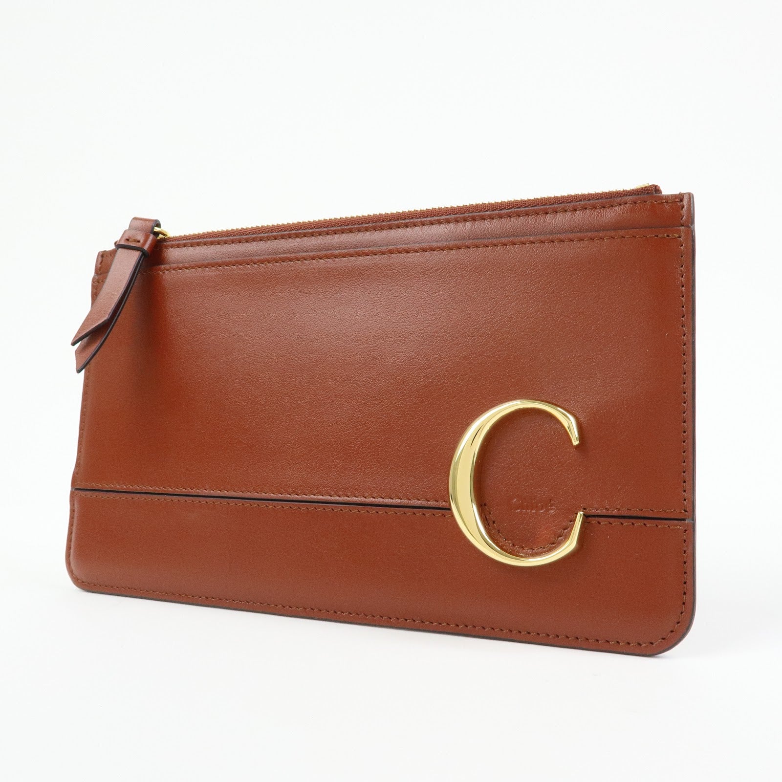 Chloe Chloe C Leather Pouch Fragment Case Passport Case Brown