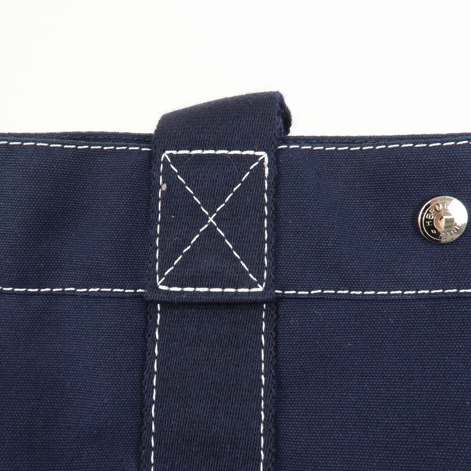 HERMES Deauville MM Cotton Tote Bag Hand Bag Navy