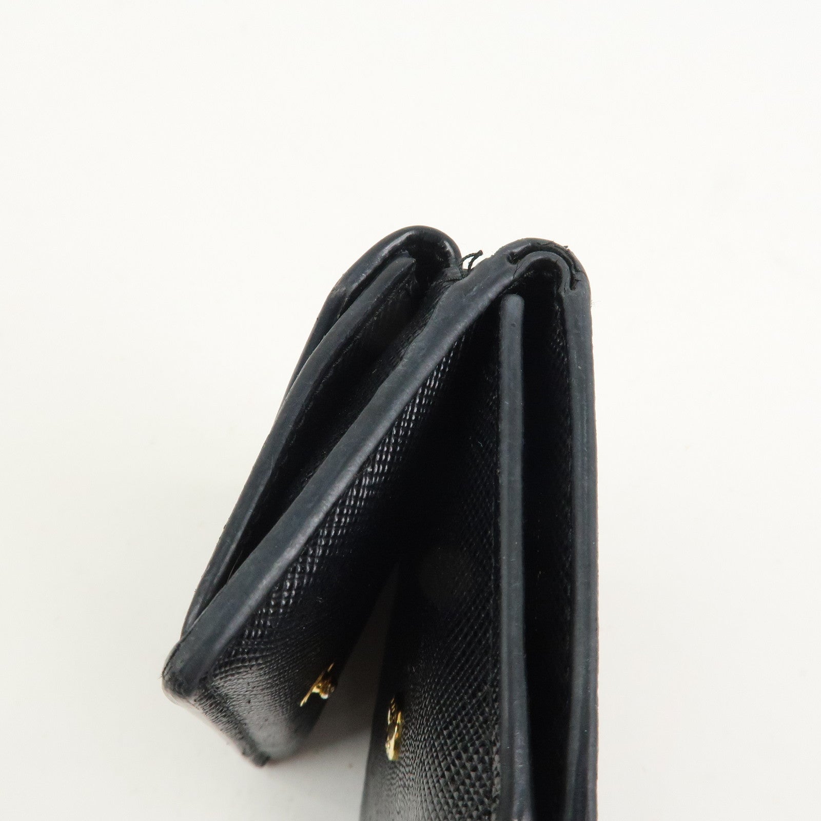 PRADA Triangle Logo Saffiano Leather Tri-fold Wallet Black 1MH021