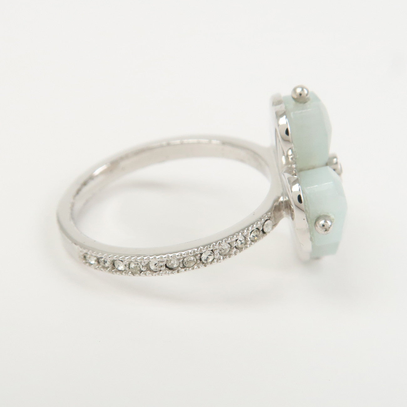 Christian Dior Metal Ring Four-leaf Clover Light Blue Silver