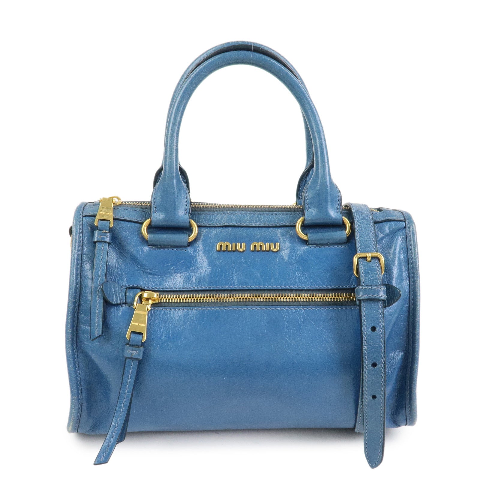 MIU MIU Logo Leather 2Way Bag Hand Bag Shoulder Bag Blue