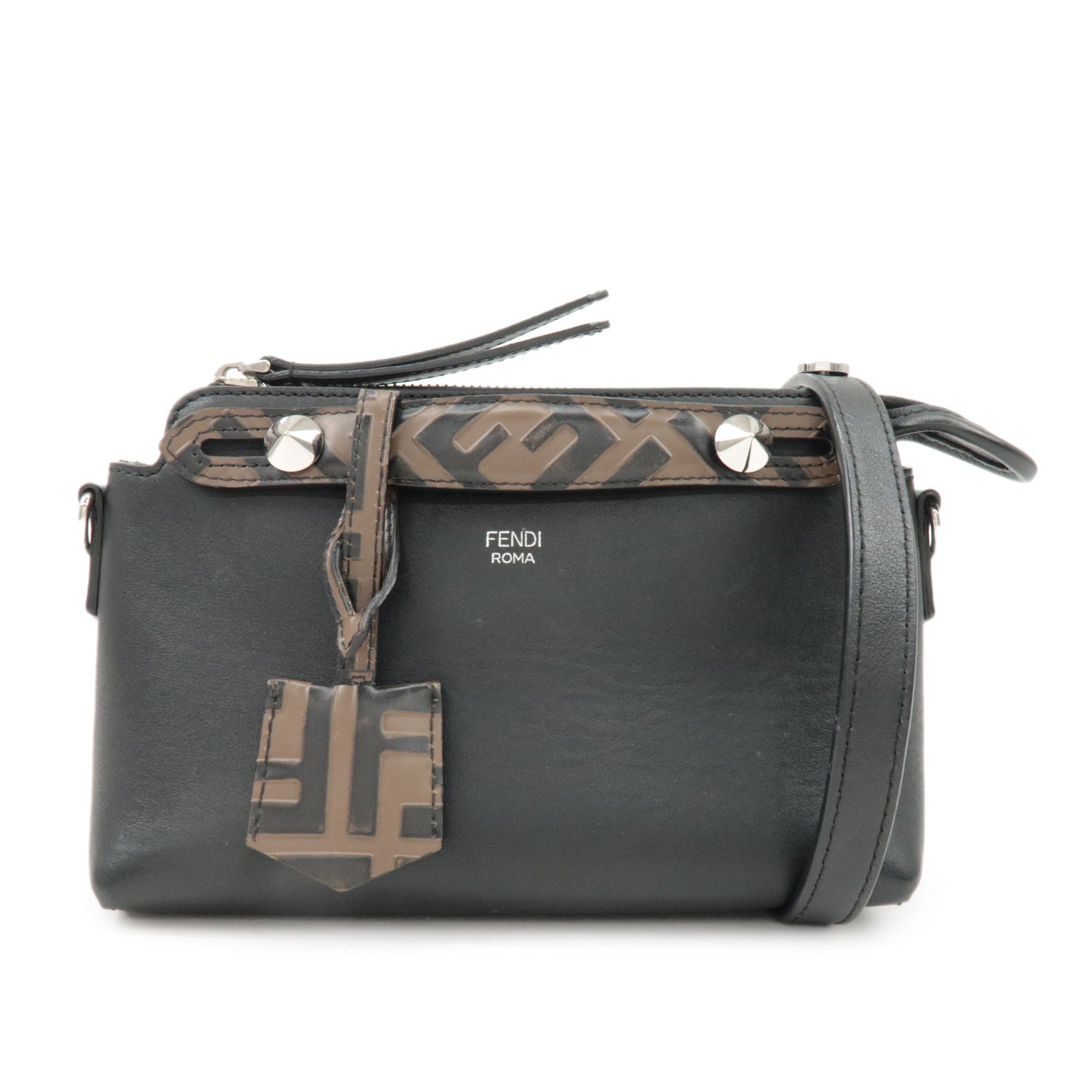 FENDI Zucca By The Way Leather 2Way Shoulder Bag Black Brown 8BL145 Used