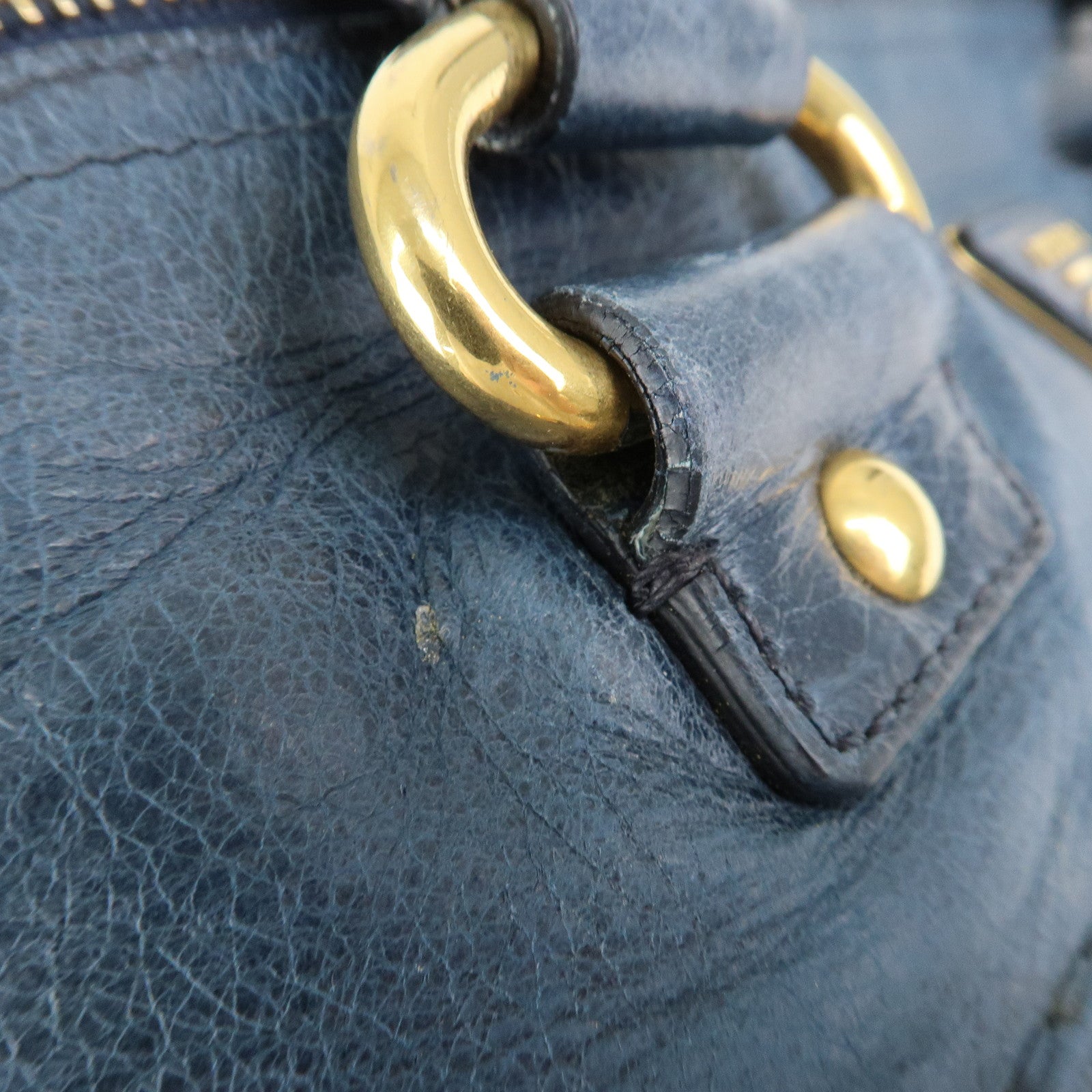 PRADA Logo Leather 2Way Bag Shoulder Bag Hand Bag Blue BL0678