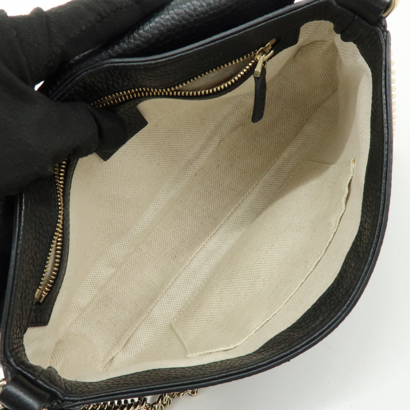GUCCI SOHO Calf Leather Chain Shoulder Crossbody Bag Black 536224