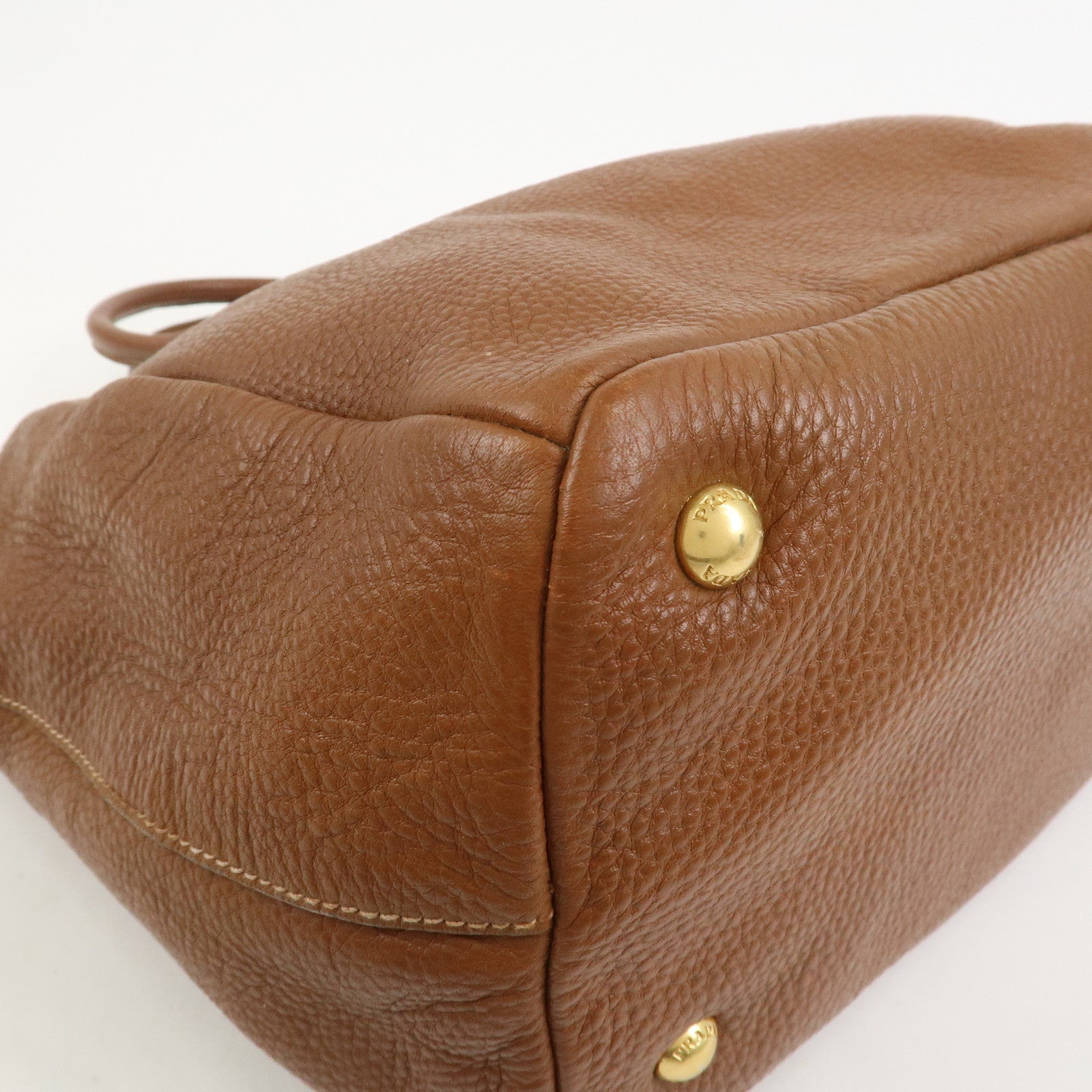 PRADA VITELLO Leather 2Way Bag Hand Bag Shoulder Bag Camel