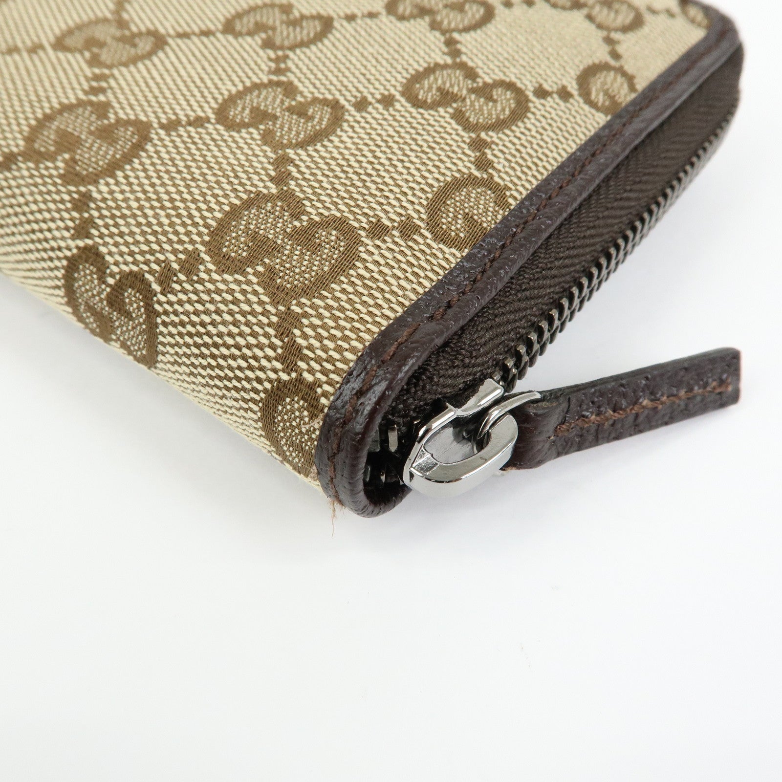 GUCCI GG Canvas Leather Round Zippy Long Wallet Beige Brown 112724