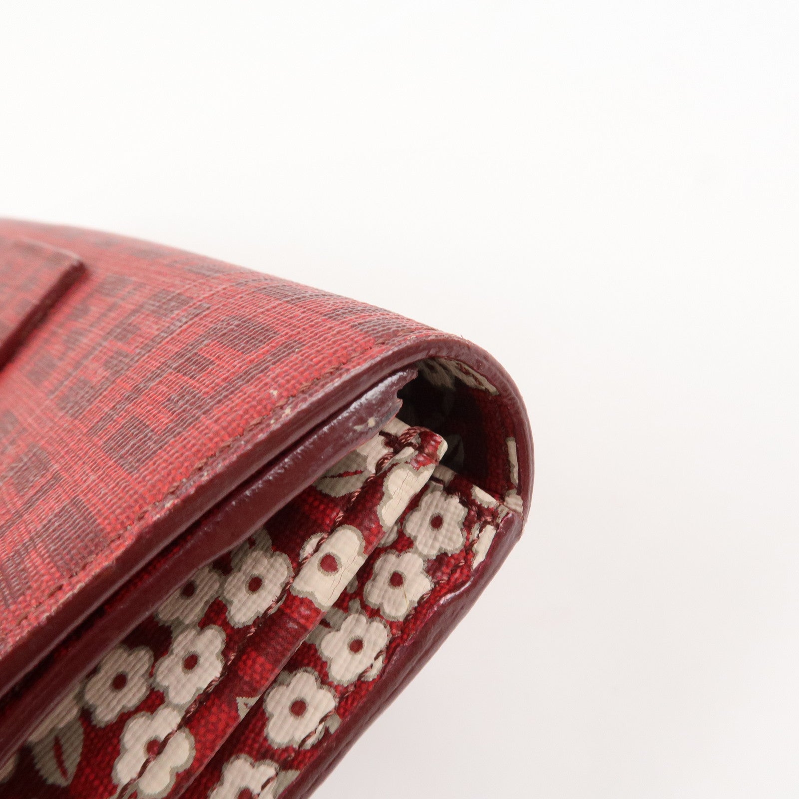 FENDI Zucchino Logo PVC Coating Canvas Bi-Fold Wallet Red