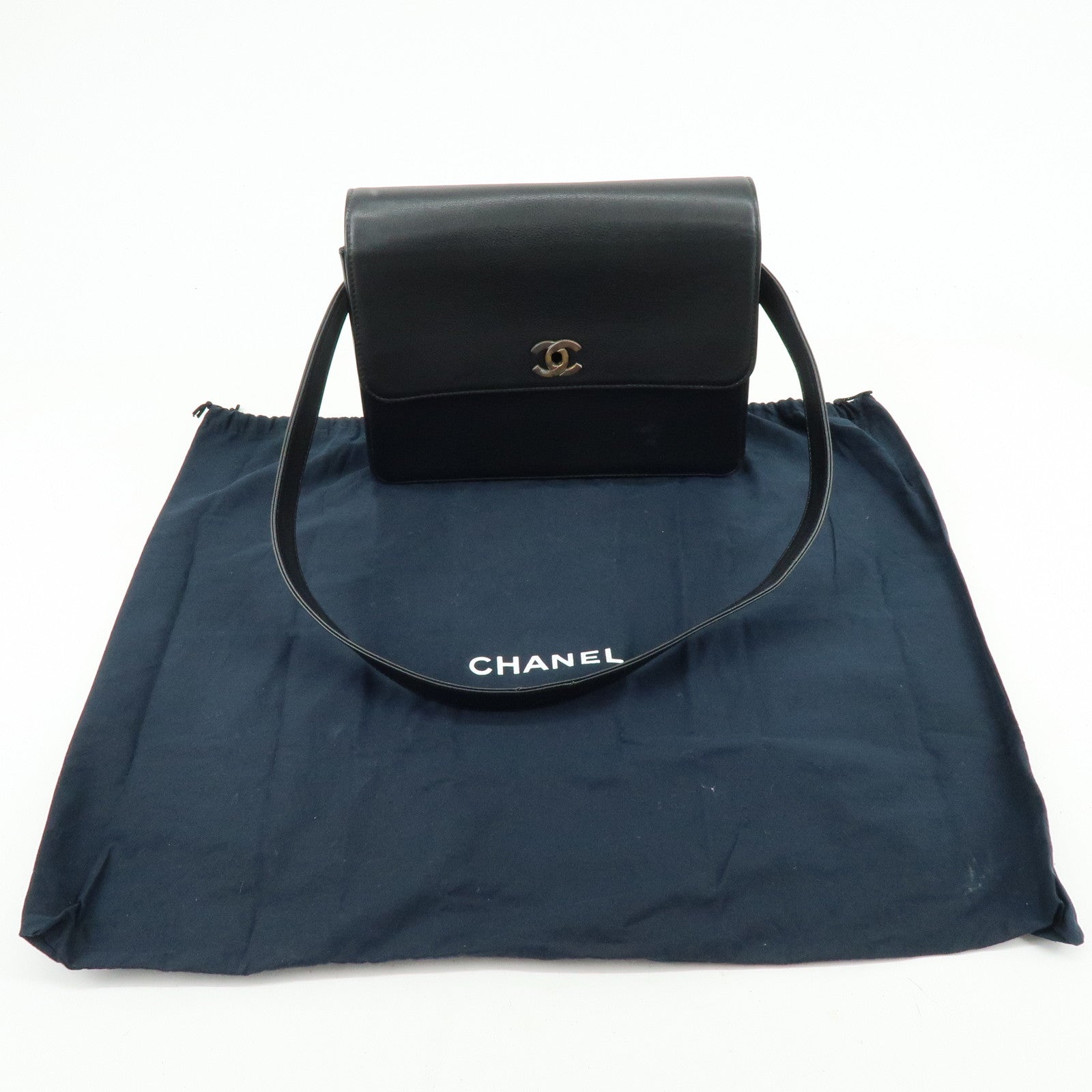 CHANEL Calf Leather Shoulder Bag Black