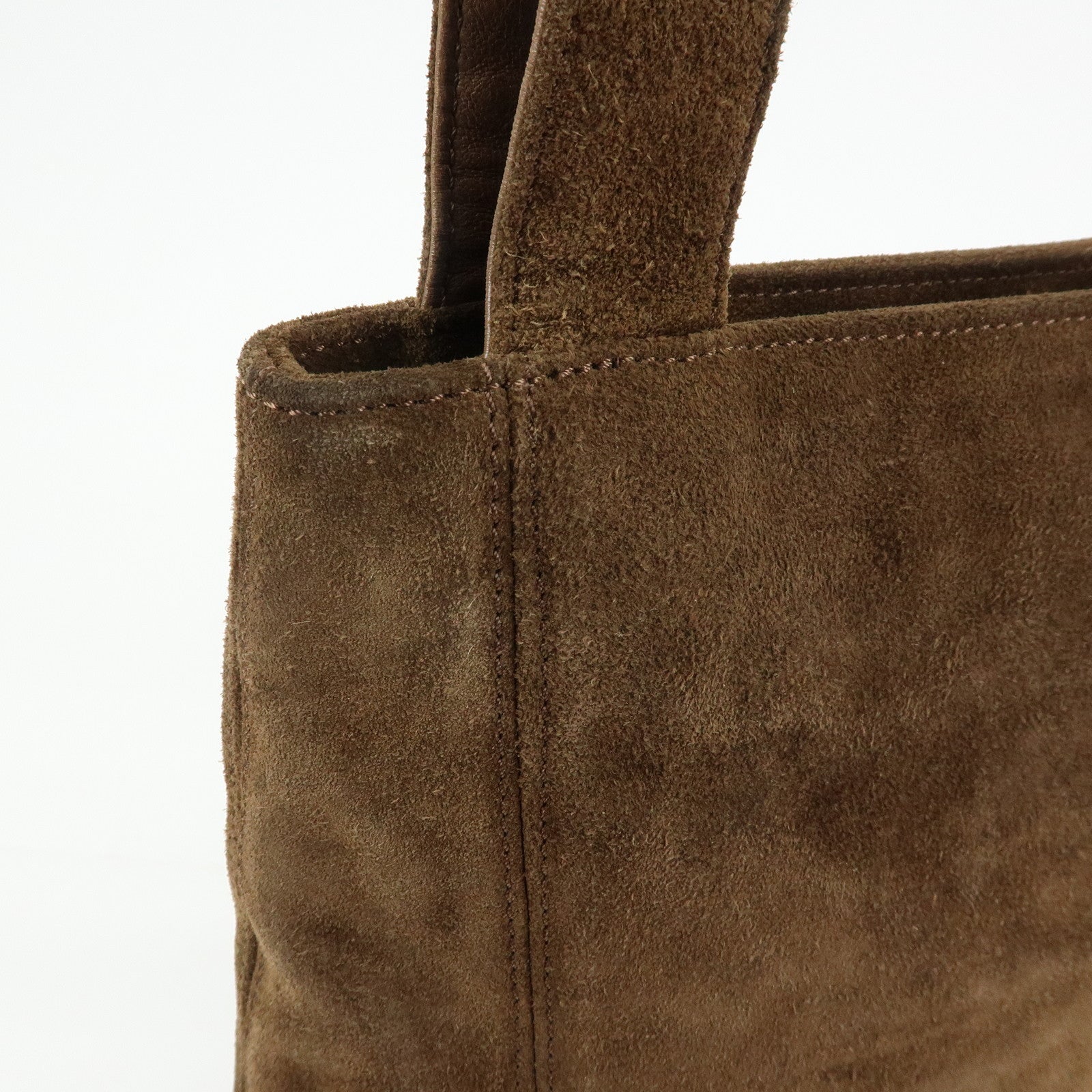 CHANEL Logo Suede Tote Bag Shoulder Bag Brown