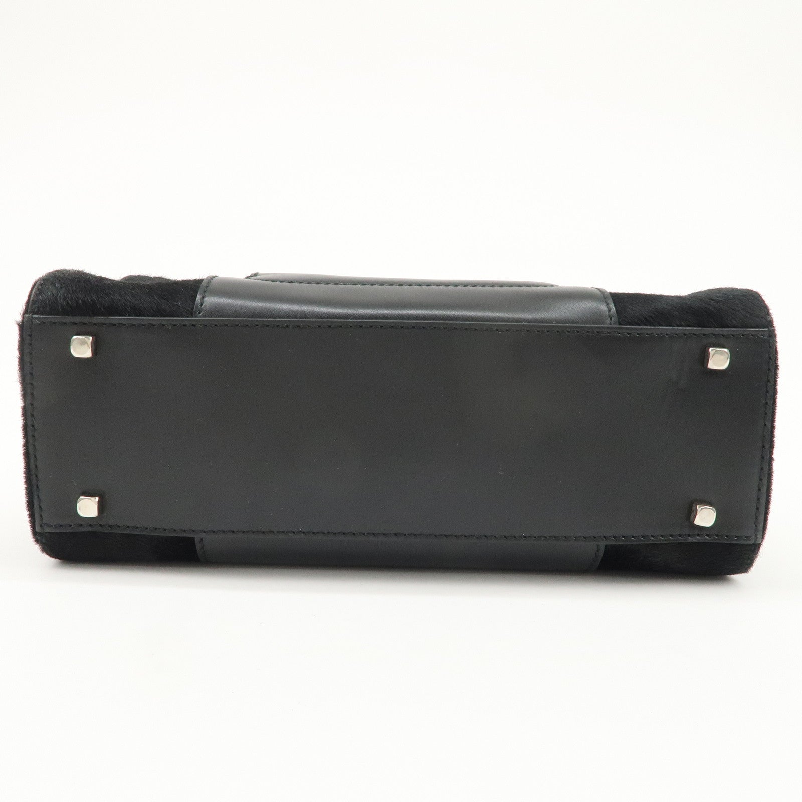 Ferragamo Gancini Leather Unborn Calf Hand Bag Black Used