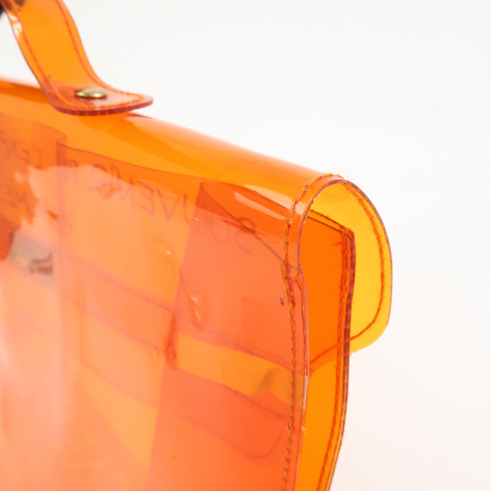 HERMES Kelly Vinyl Hand Bag Clear Transparent Orange