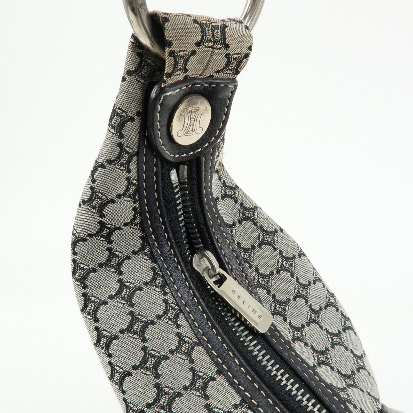 CELINE Macadam Canvas Leather Shoulder Bag Grey Black