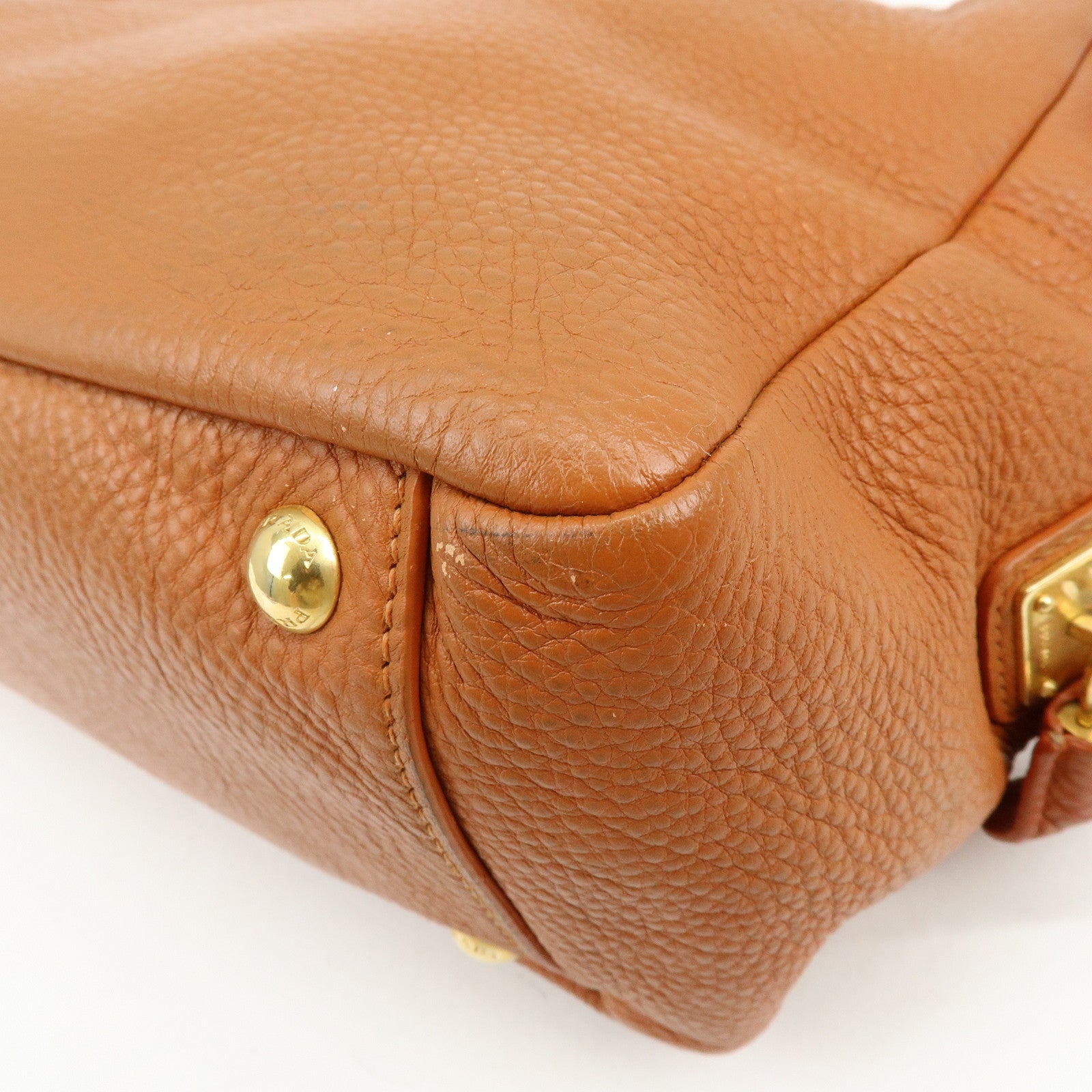 PRADA Leather 2Way Bag Hand Bag Shoulder Bag Light Brown BL0816