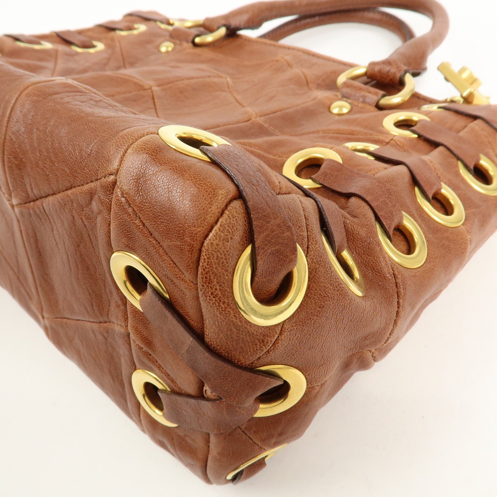 MIU MIU Logo Leather 2Way Bag Hand Bag Shoulder Bag Brown