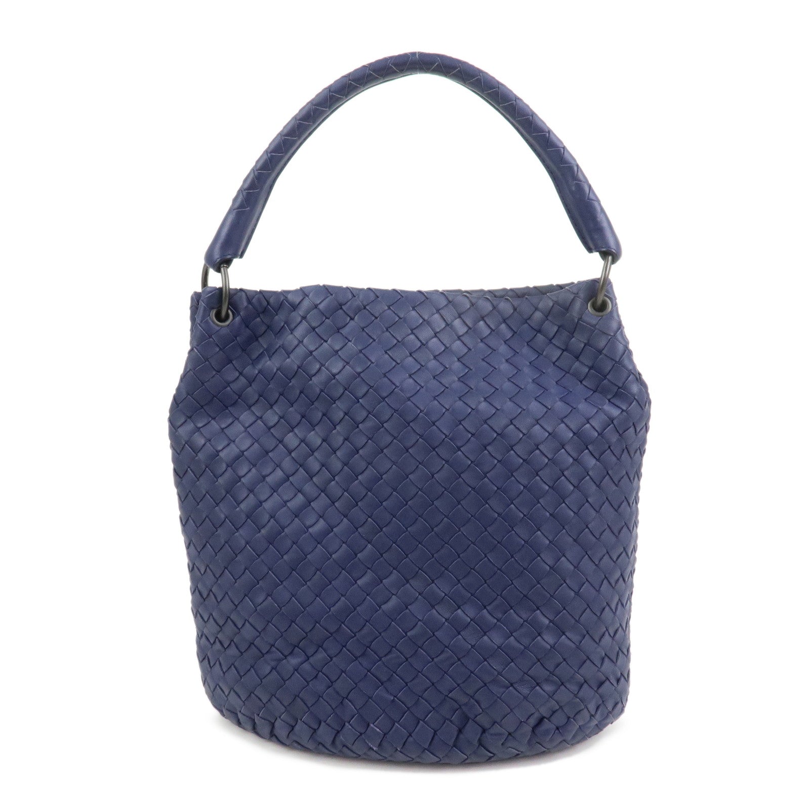 BOTTEGA VENETA Intrecciato Leather Shoulder Bag Navy 255690