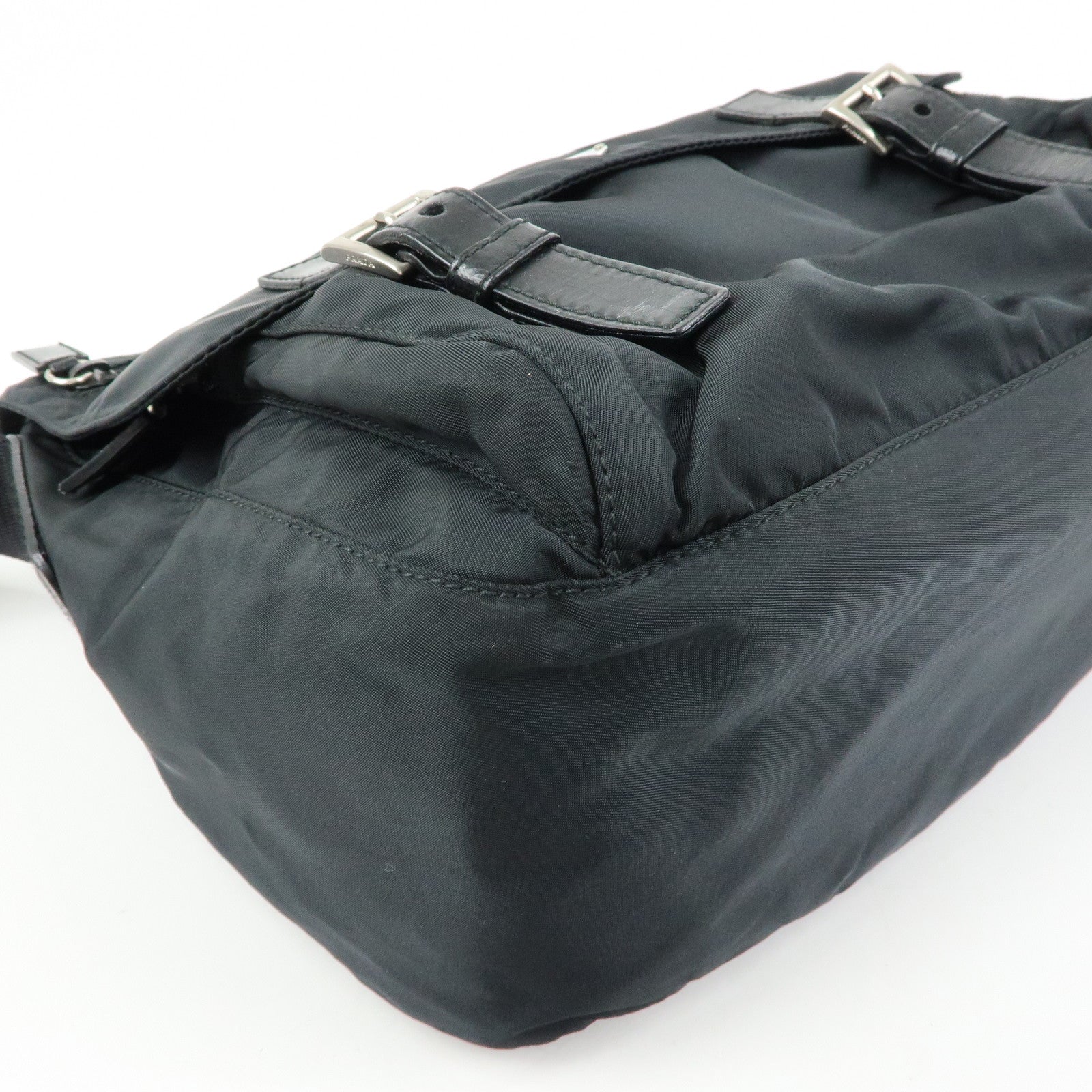 PRADA Triangle Logo Nylon Leather Shoulder Bag Black BT6671