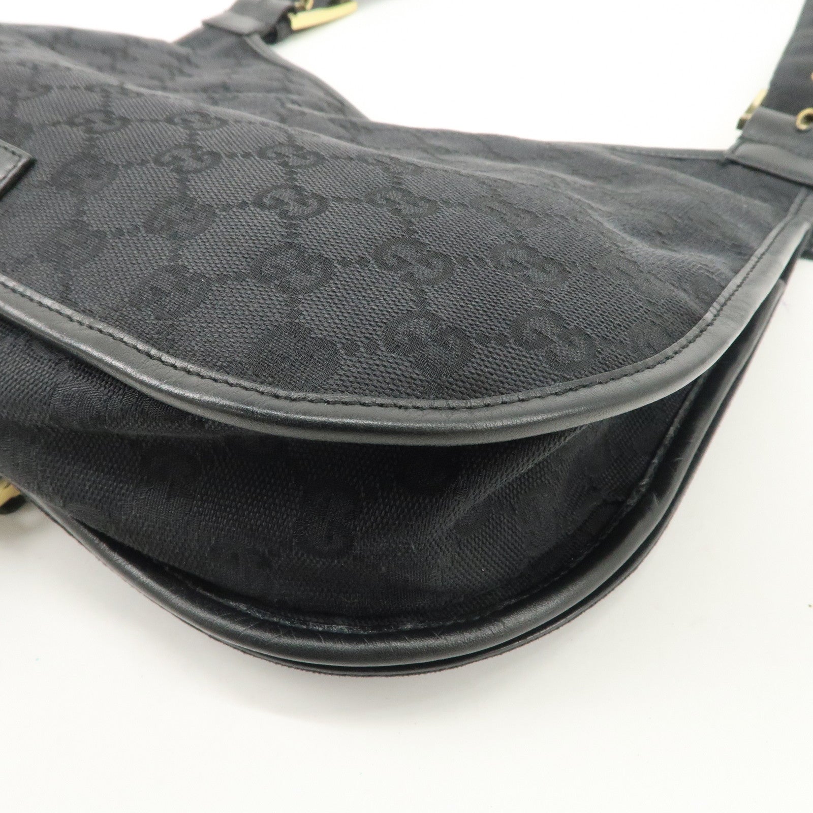 GUCCI GG Canvas Leather Shoulder Bag Hand Bag Black 90665 Used