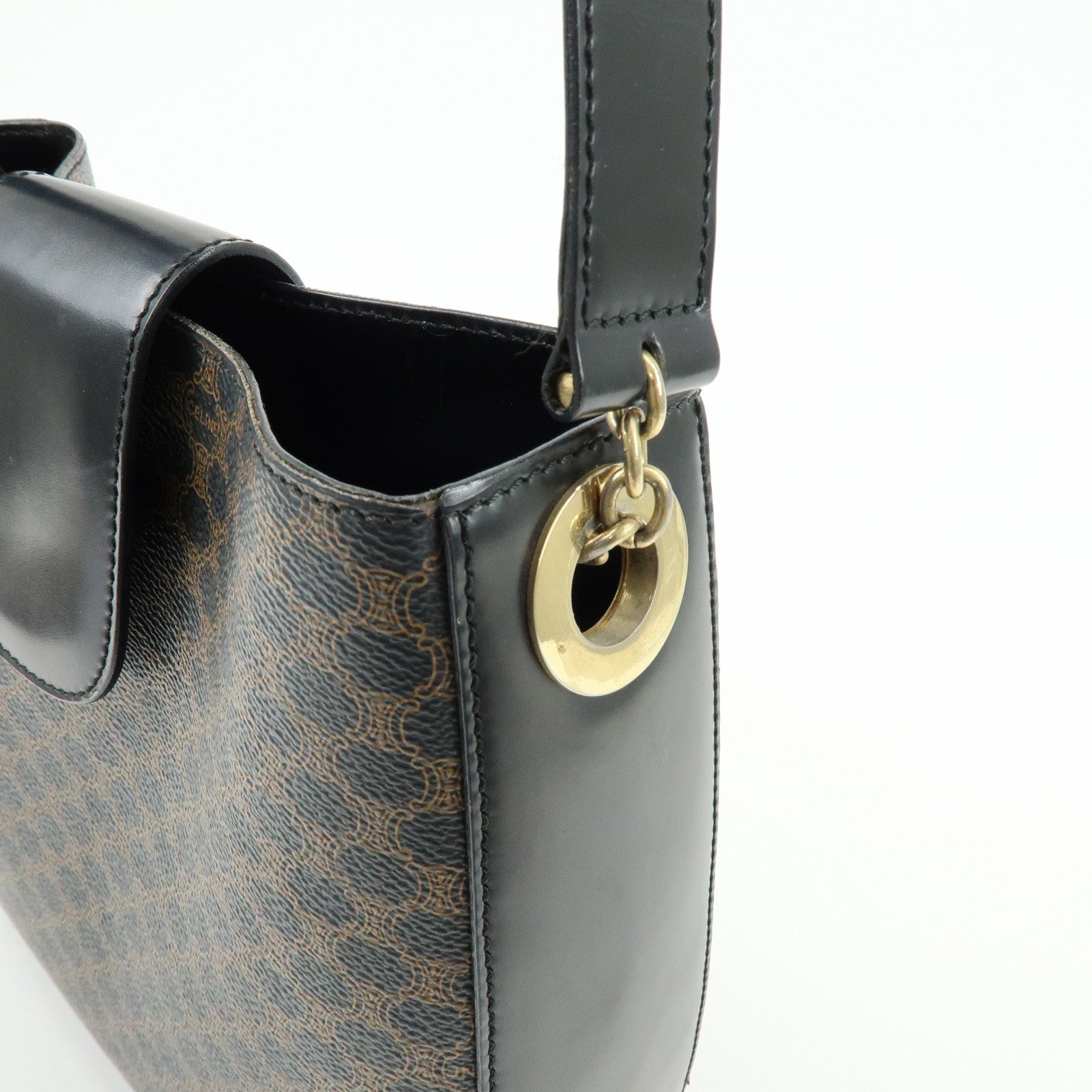 CELINE Macadam PVC Canvas Leather Shoulder Crossbody Bag Black