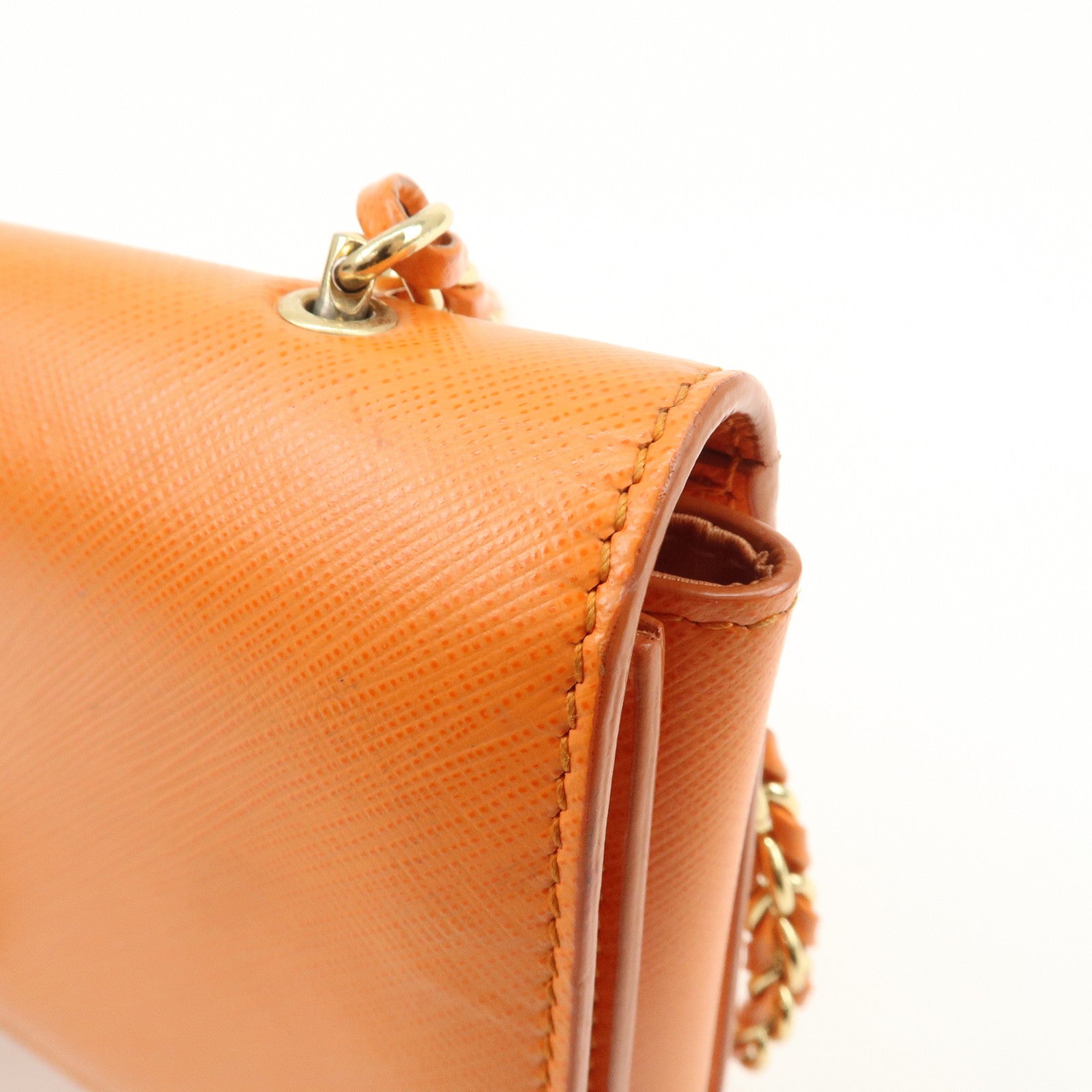 Ferragamo Vara Ribbon Leather Chain Shoulder Bag Hand Bag Orange