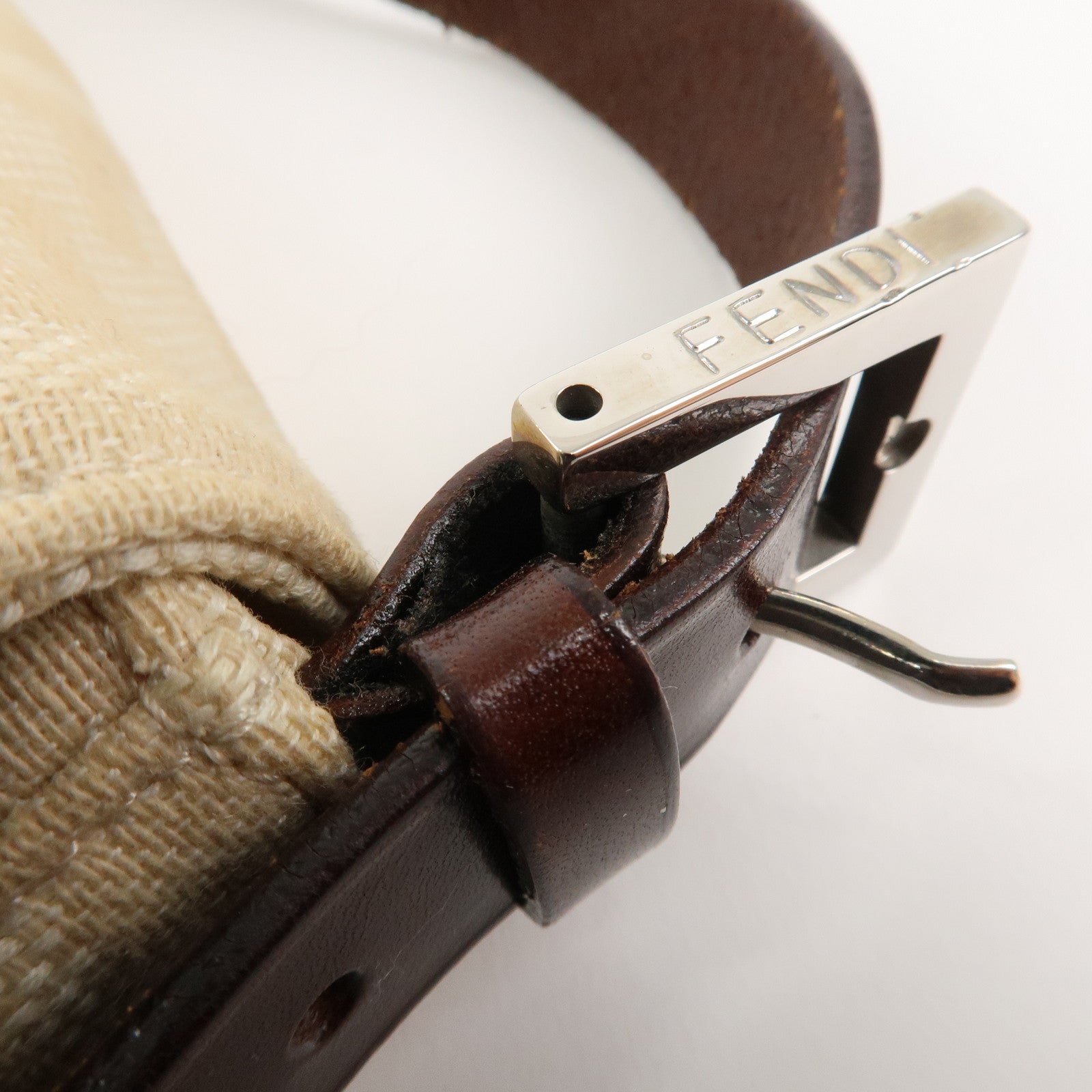 FENDI Mamma Baguette Zucca Leather Canvas Hand Bag Beige Brown 26424 Used