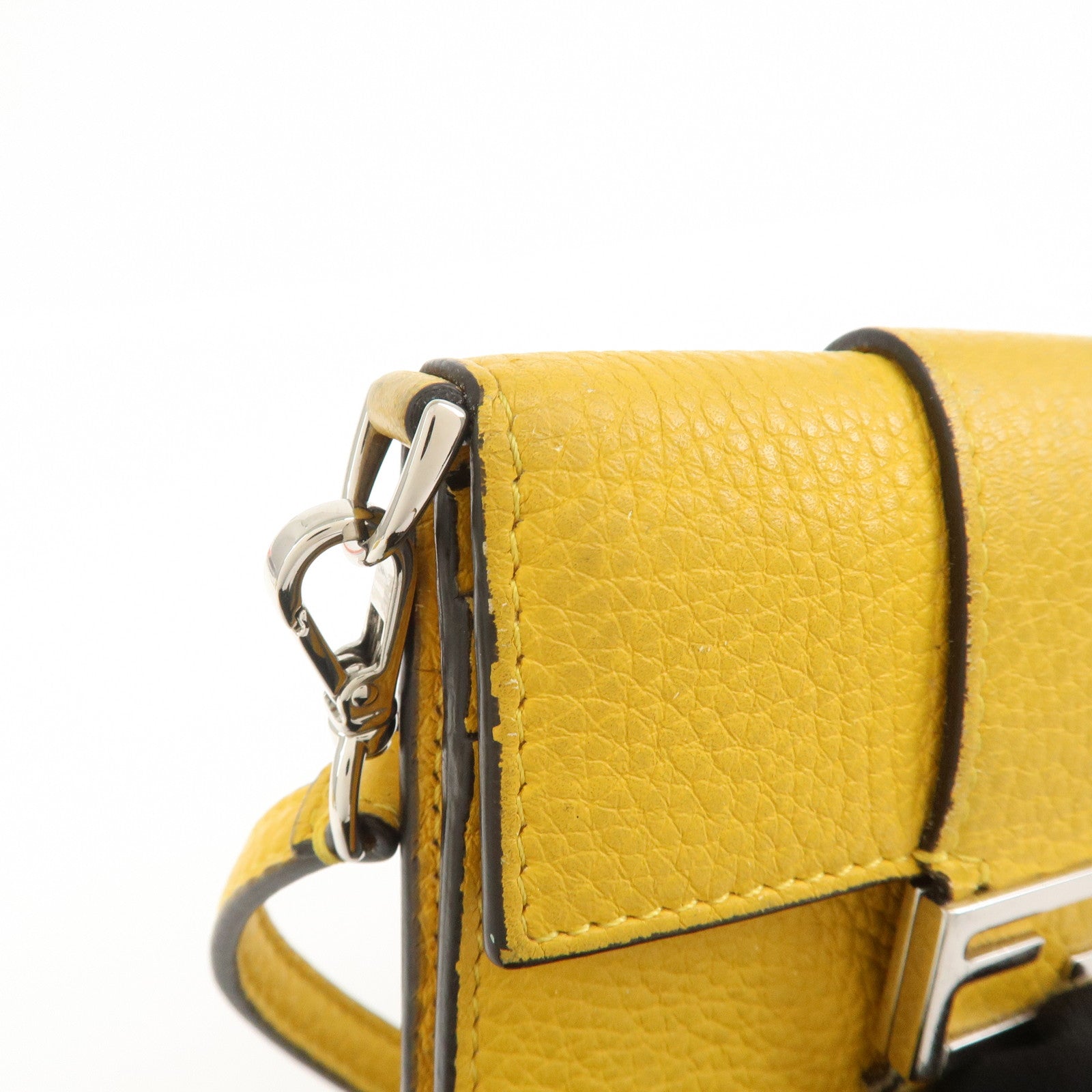 FENDI Micro Flat Baguette Leather Mini Shoulder Bag Yellow