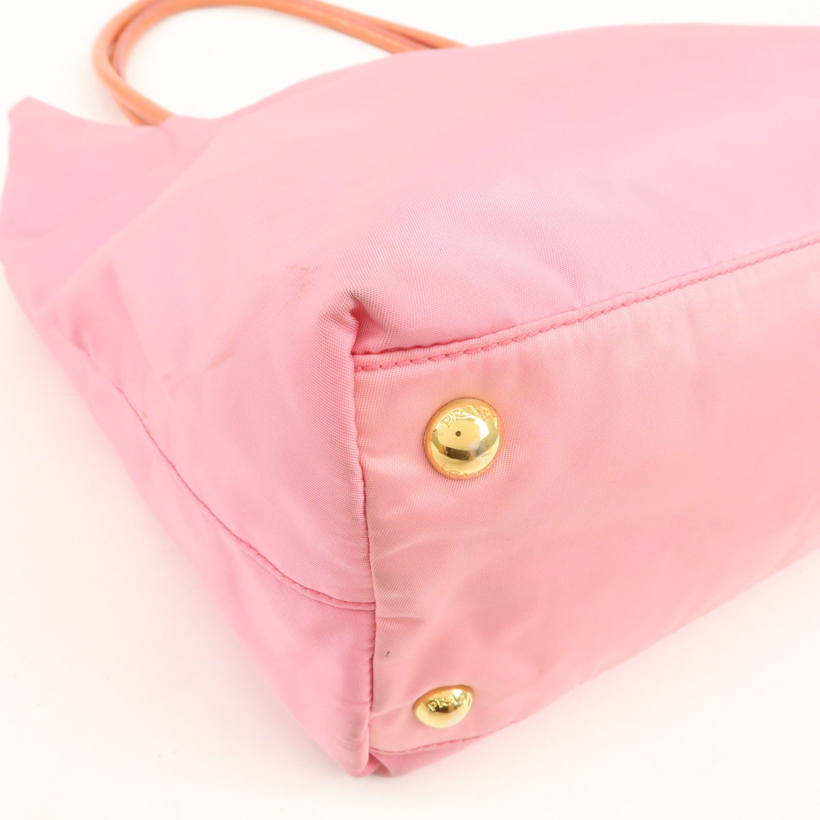 PRADA Triangle Logo Nylon Patent Leather Tote Bag Shoulder Bag Pink