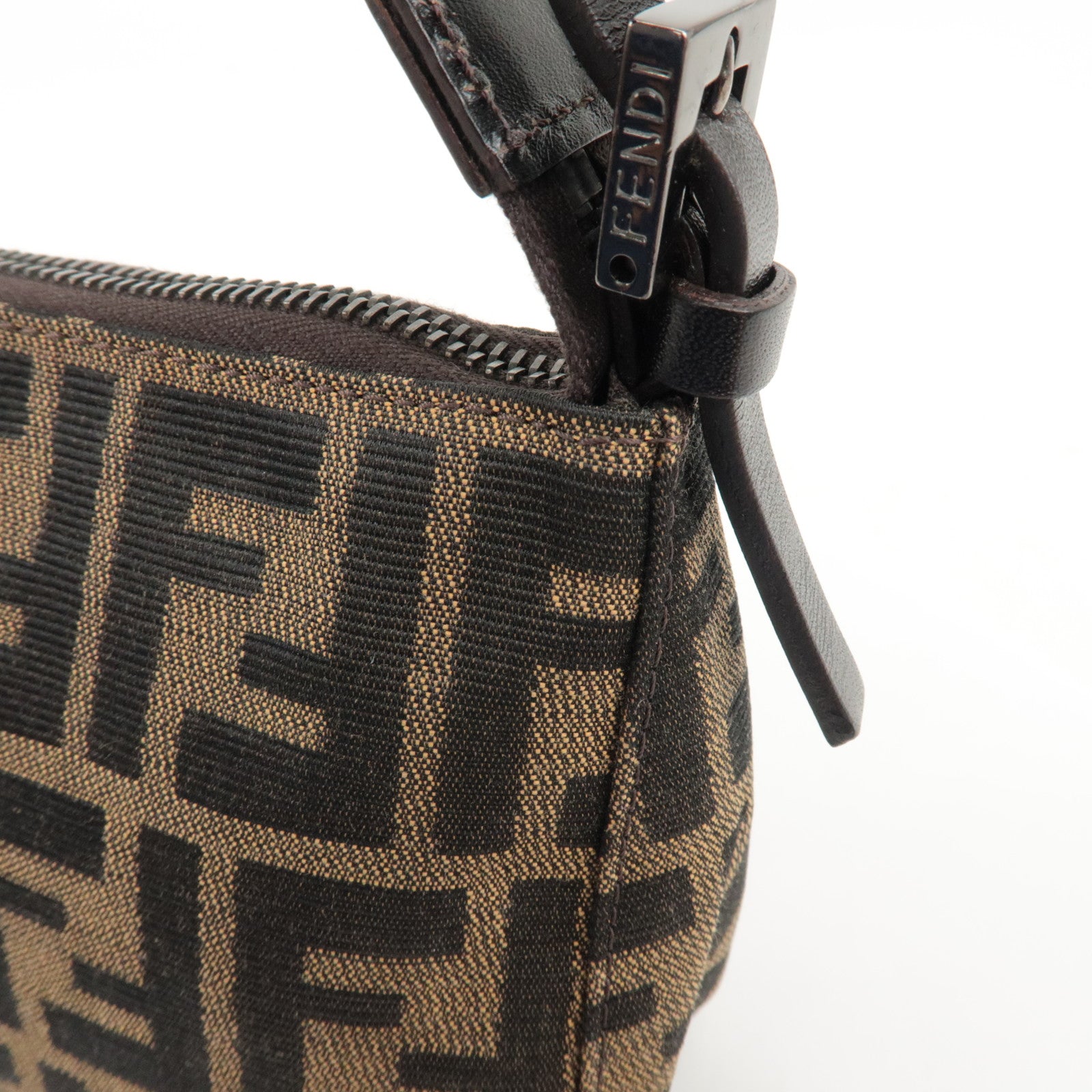 FENDI Zucca Canvas Leather Mini Hand Bag Brown 8BR155 Used