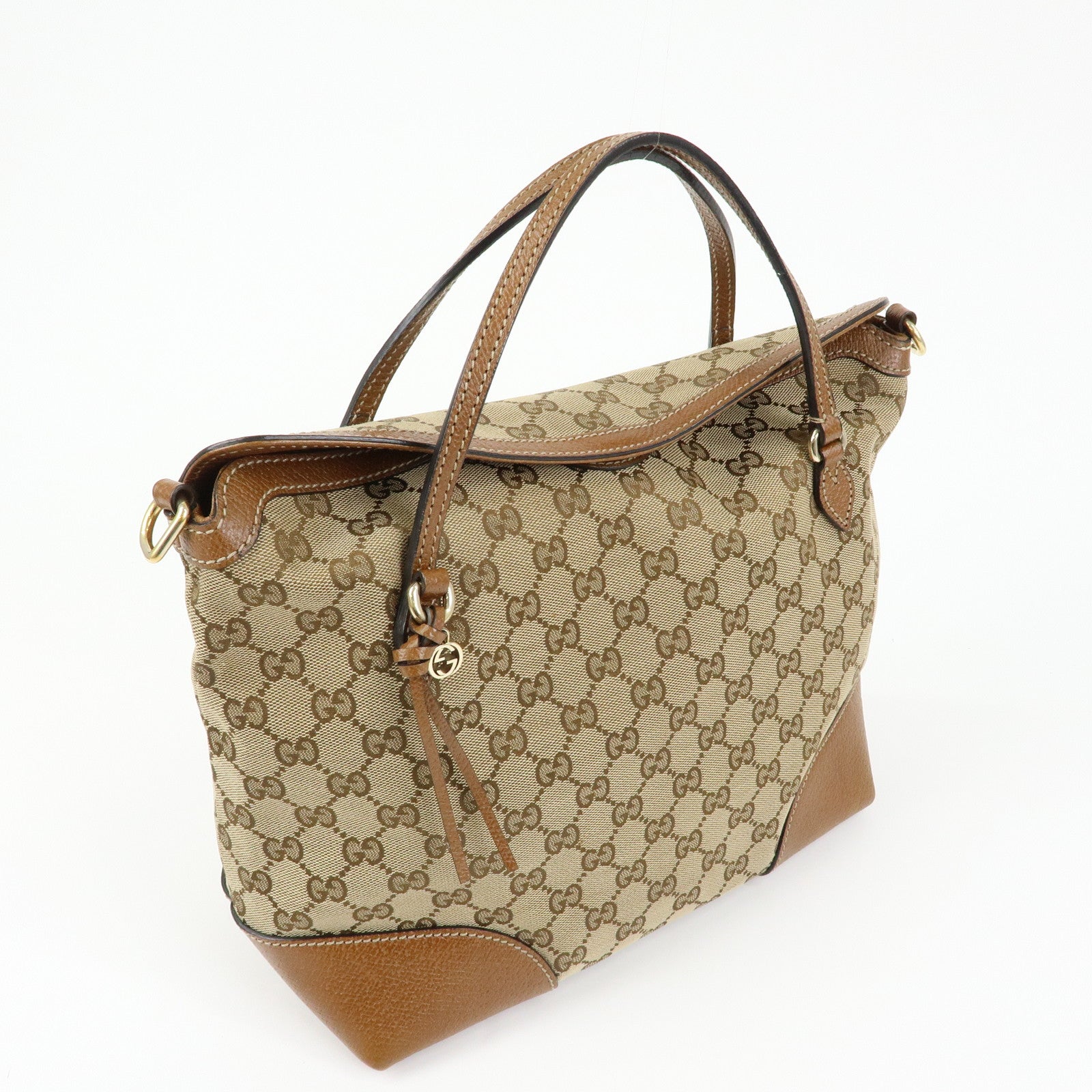 GUCCI Interlocking G GG Canvas Leather Hand Bag Beige Brown 353120
