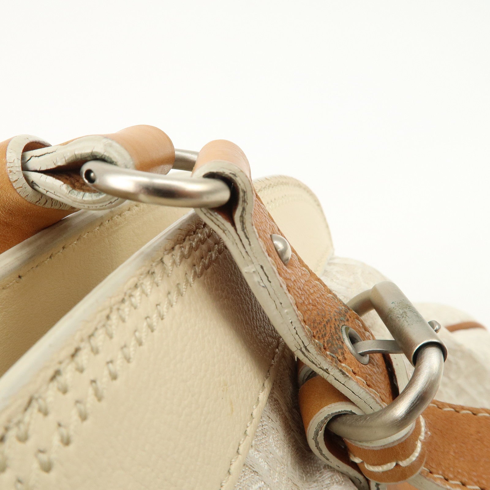 Christian Dior Trotter Canvas Leather Shoulder Bag Brown Ivory