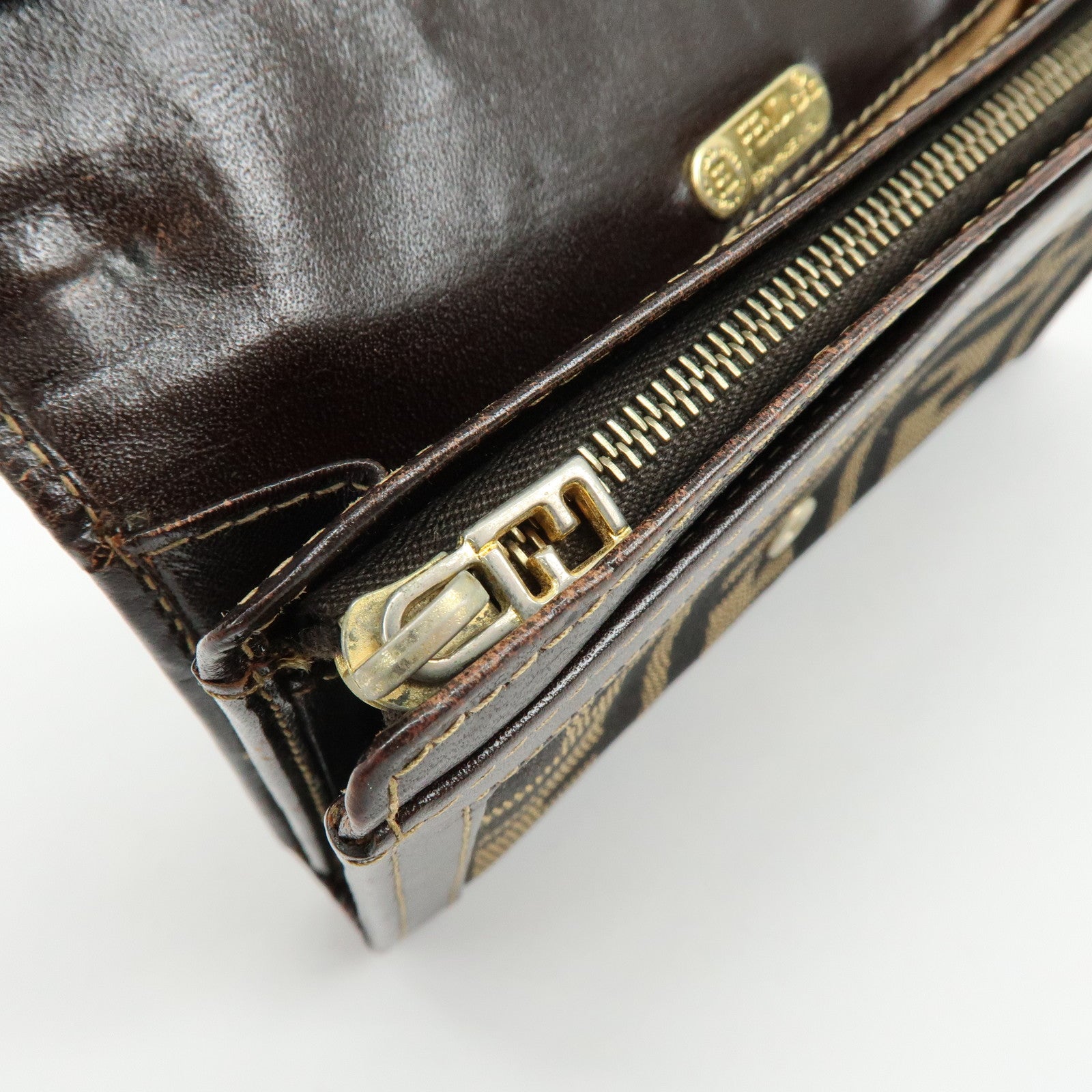 FENDI Zucca Canvas Leather Bi-fold Compact Wallet Brown 31052