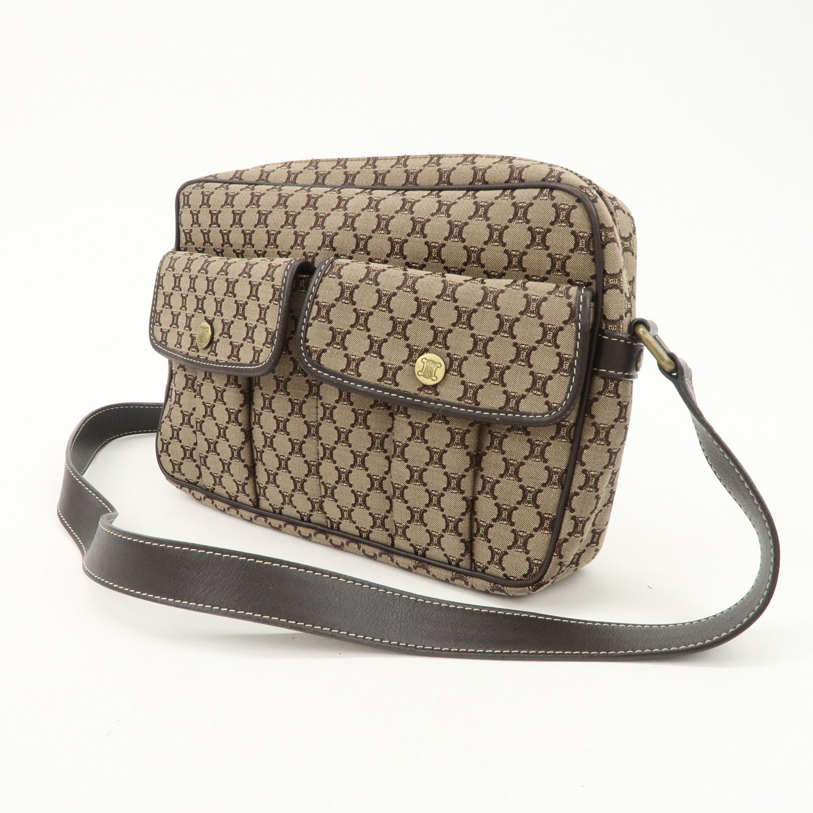 CELINE Macadam Canvas Leather Shoulder Bag Crossbody Bag Brown