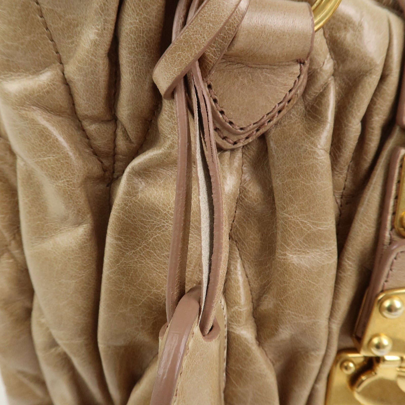 MIU MIU Matelasse Leather 2Way Bag Hand Bag Shoulder Bag Beige