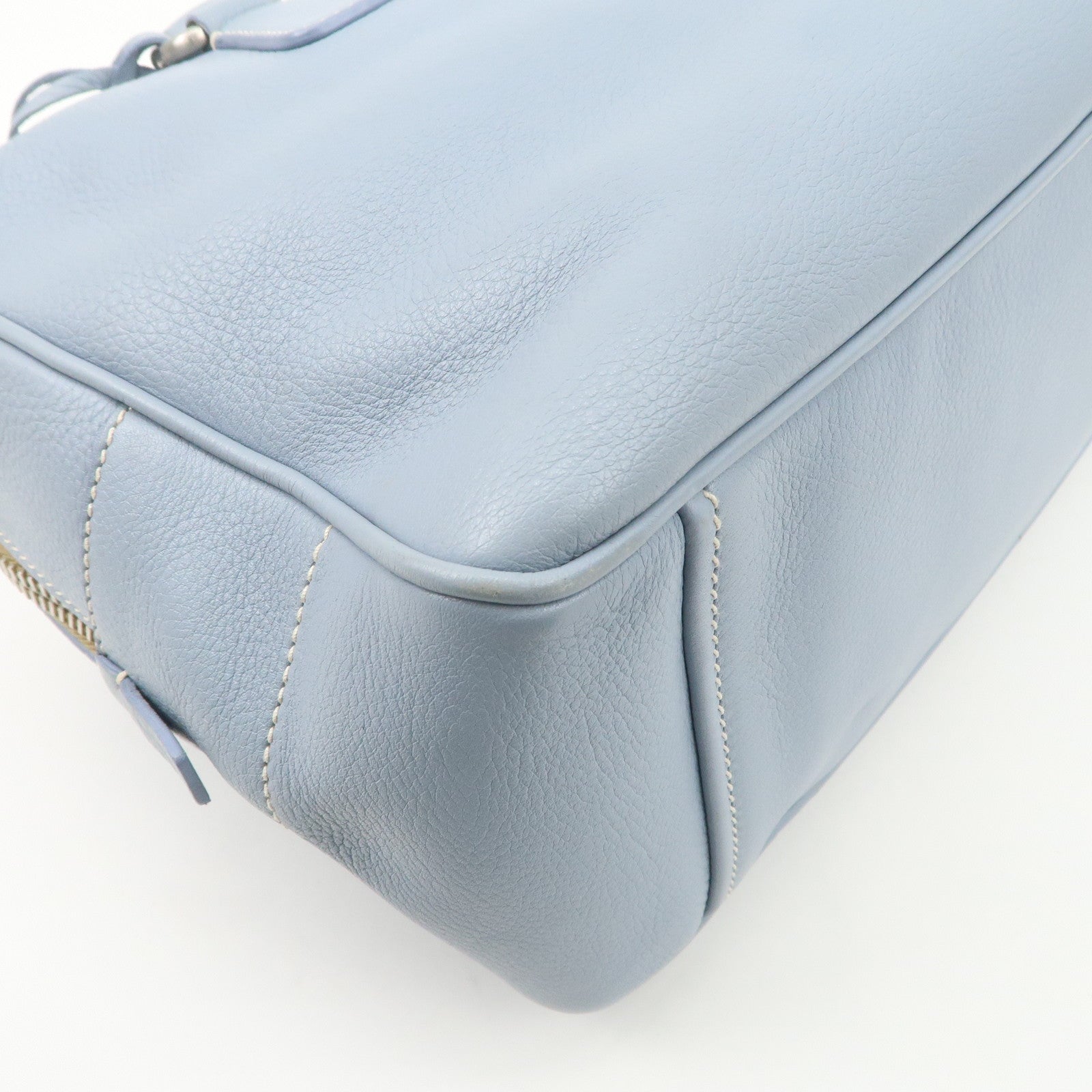 PRADA Leather Boston Bag Shoulder Bag Blue BR2246 Used