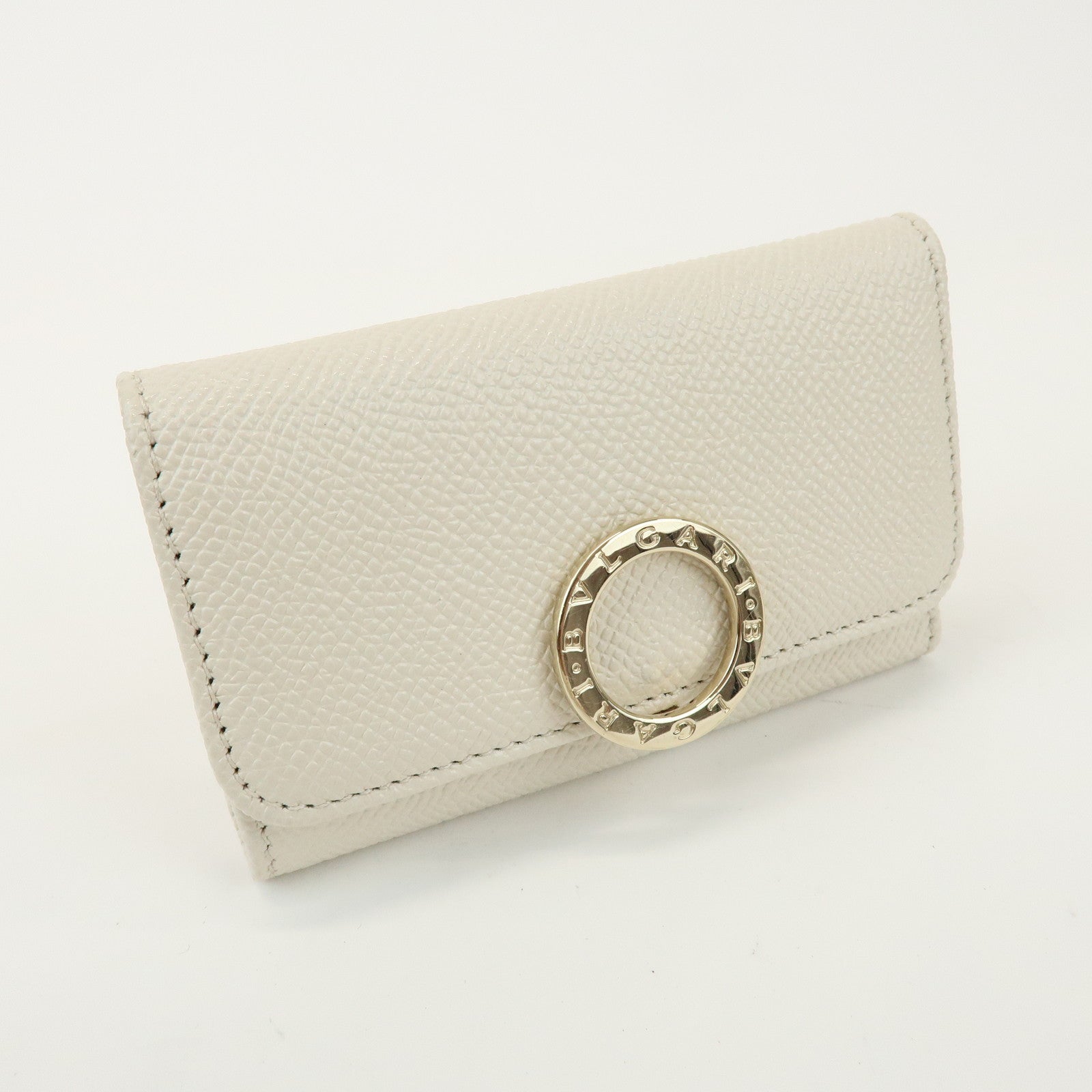 BVLGARI Logo Leather 6 Rings Key Case Key Holder Ivory