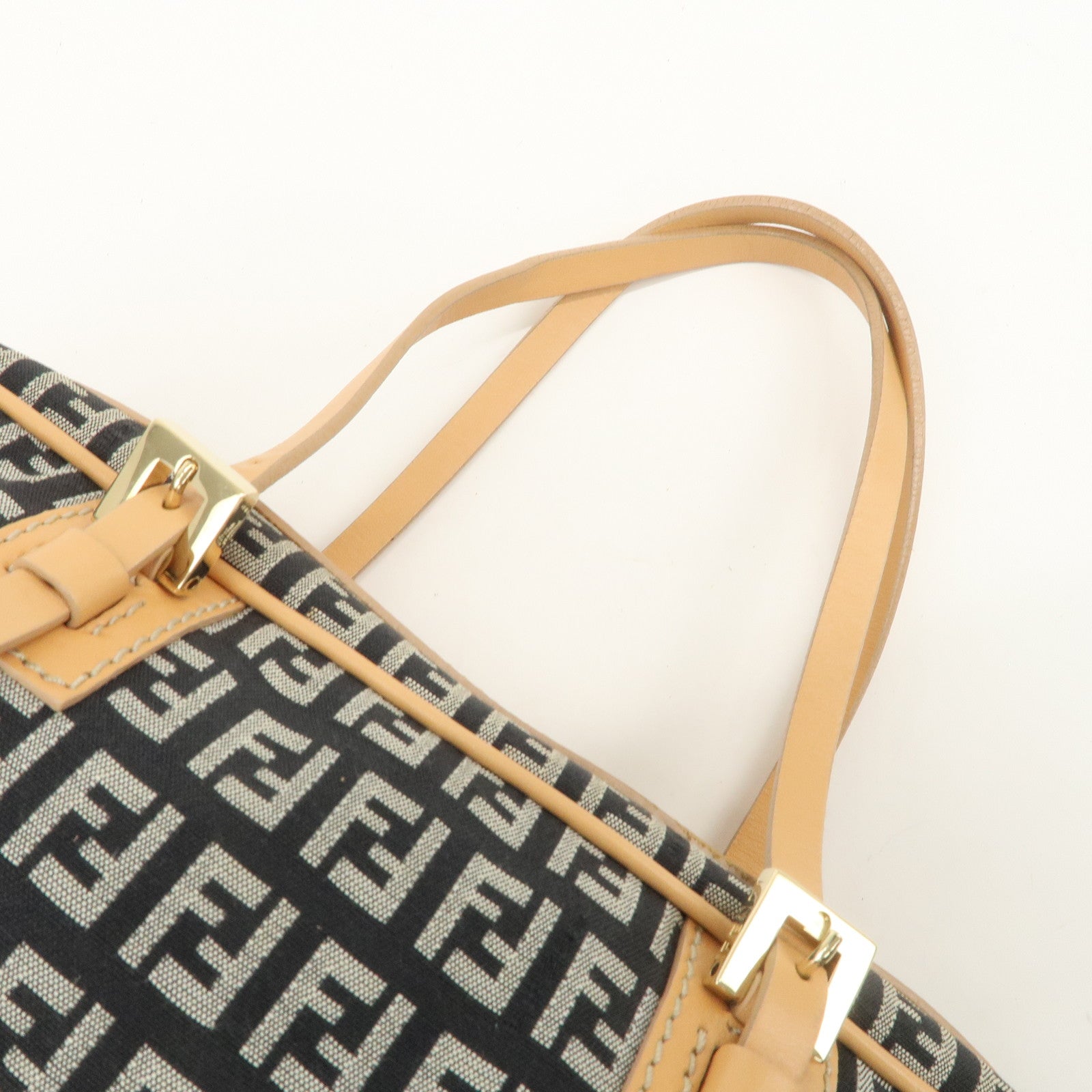 FENDI Zucchino Canvas Leather Mini Boston Bag Hand Bag Black 8BL007