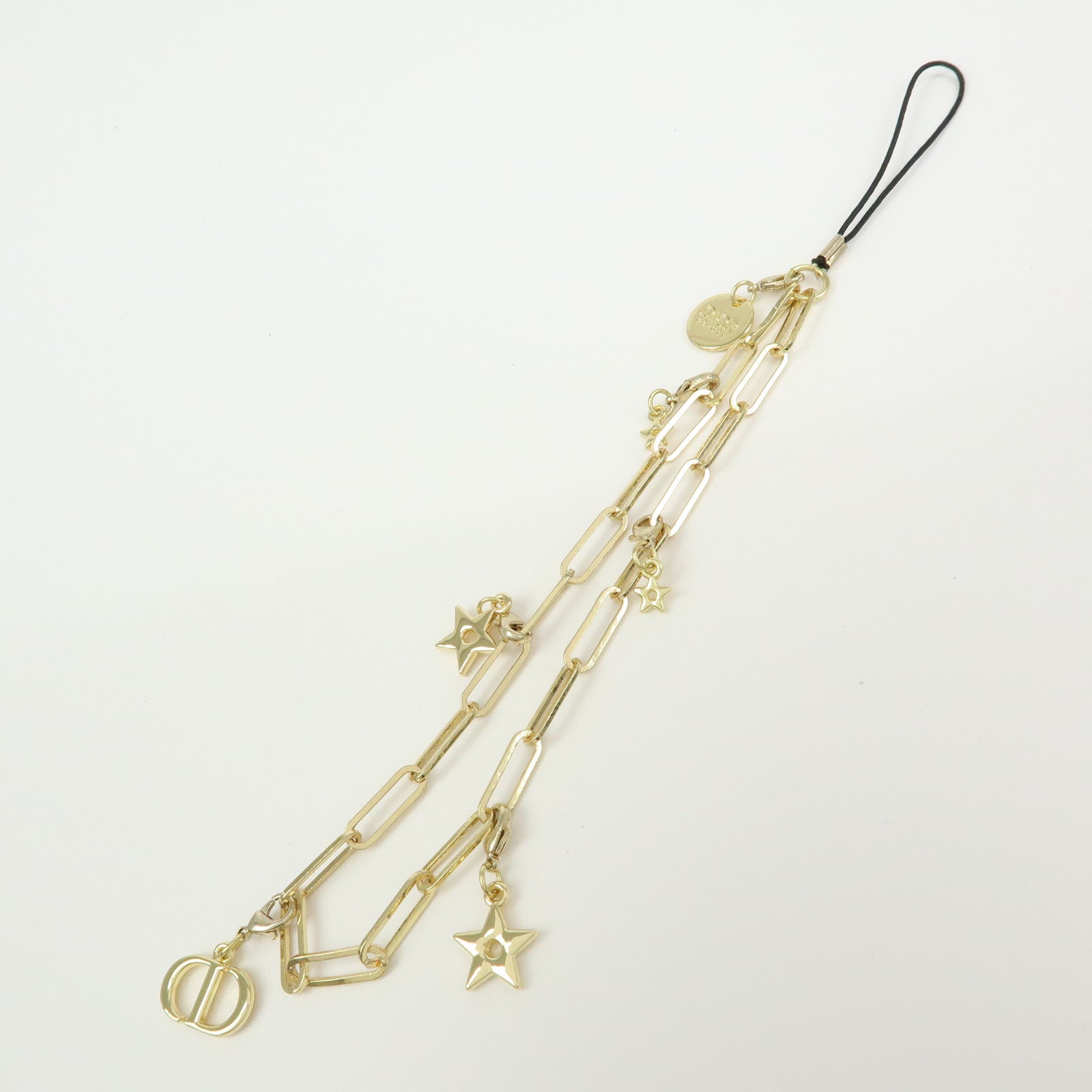 Christian Dior Star Motif CD Logo Metal Bag Charm Key Holder Gold