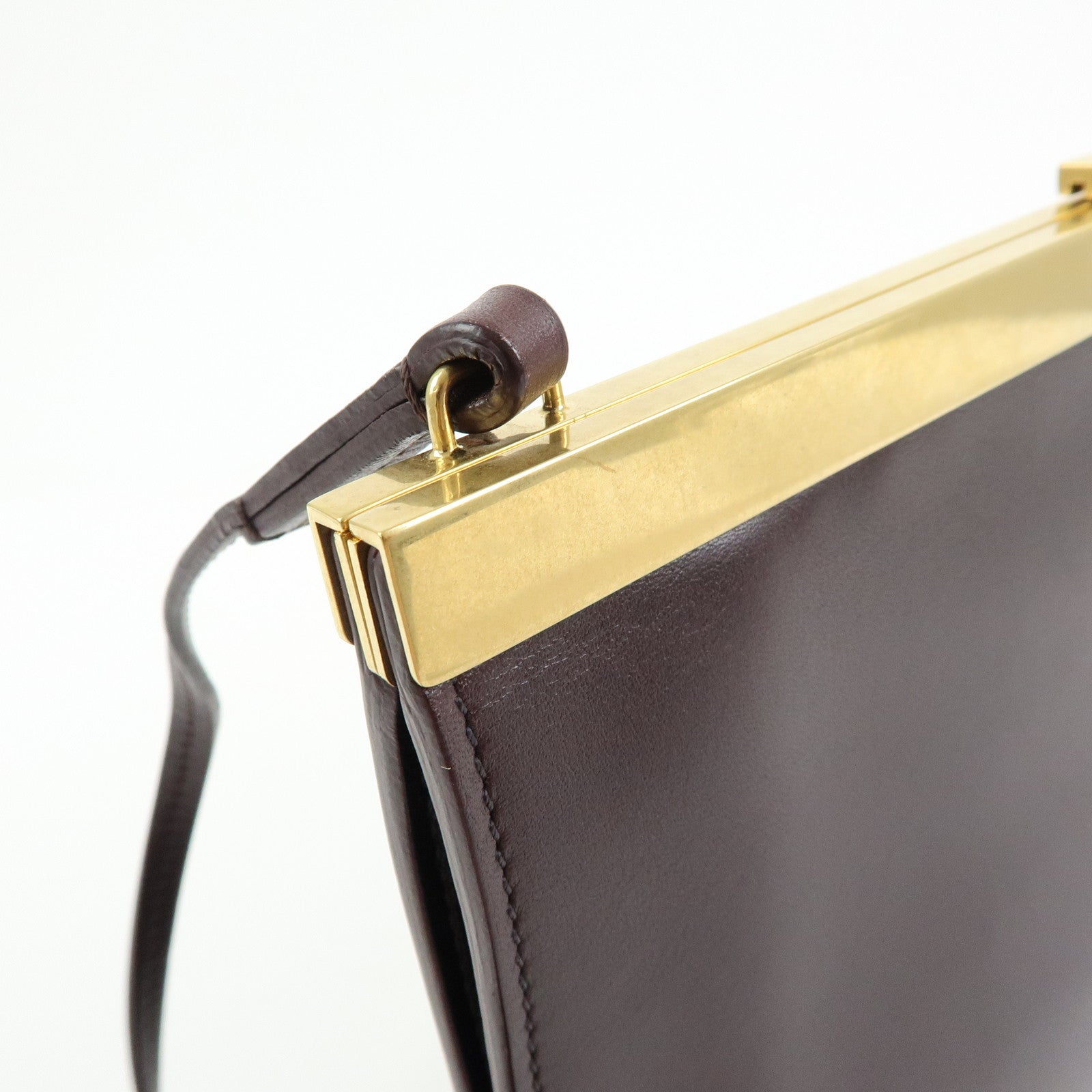 CELINE Leather Mini Clasp Shoulder Bag Dark Brown 181053ASG